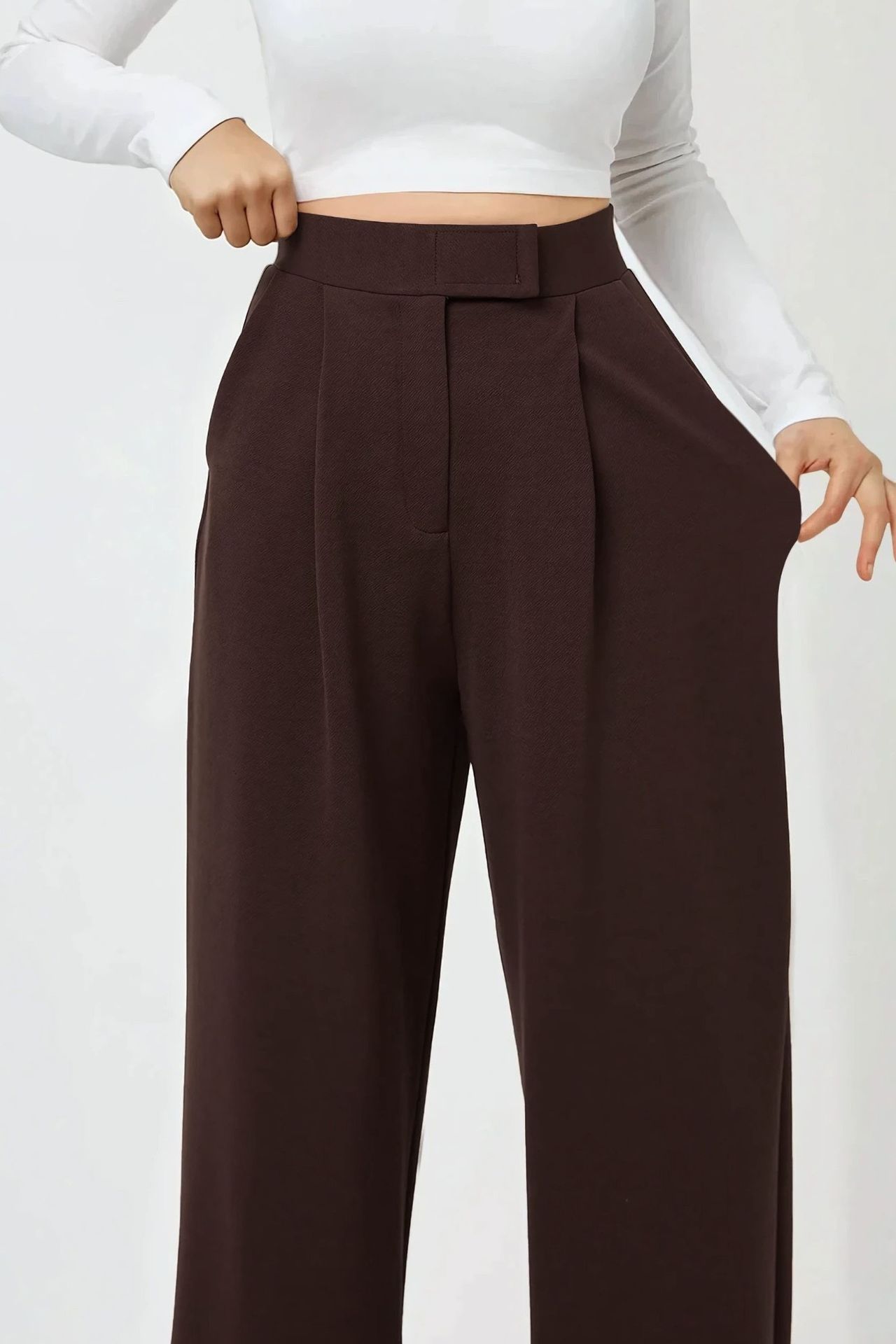 High Waist Elastic Crepe Palazzo Pants