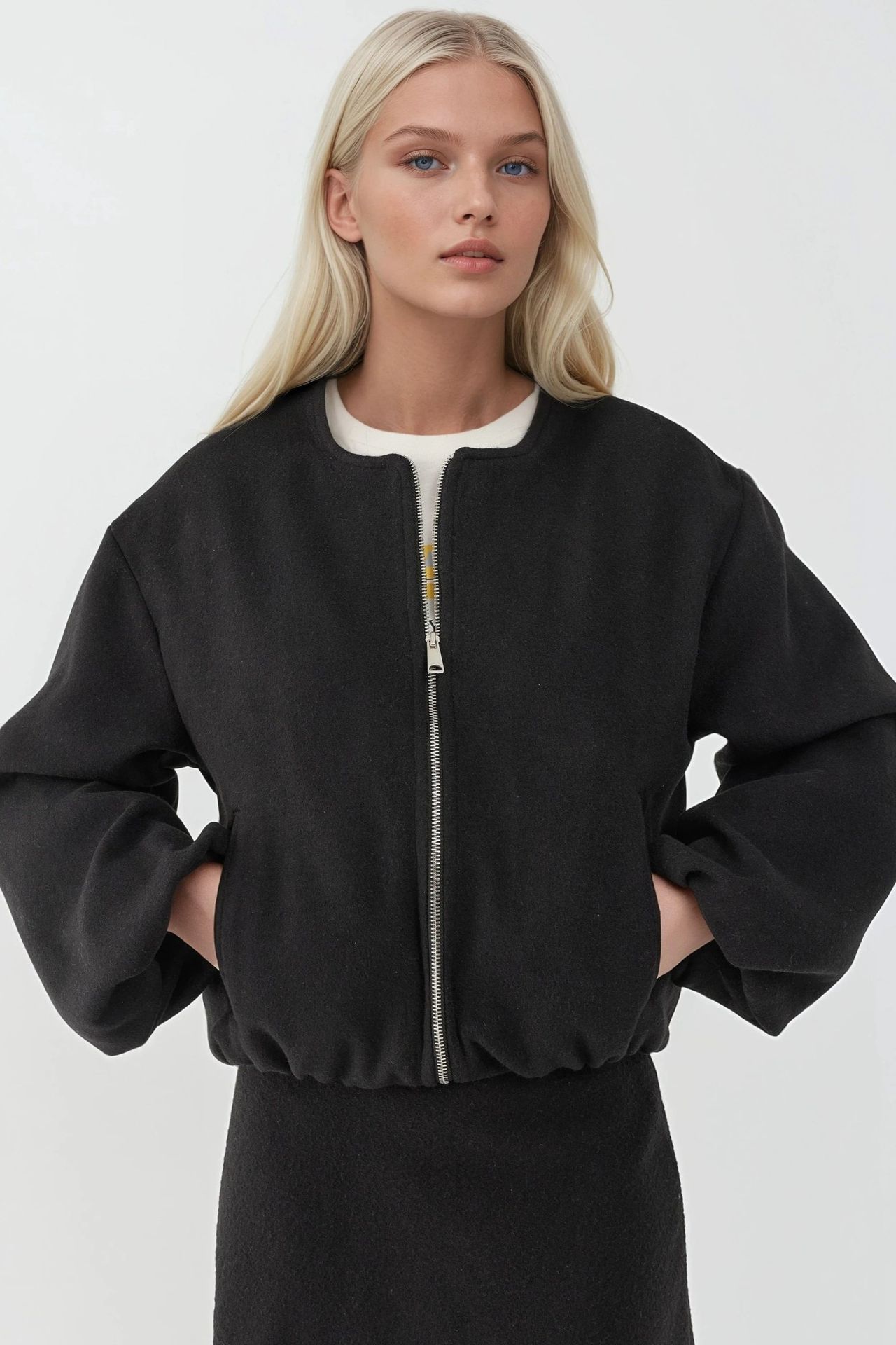 Full-Zip Oversized Textured Bomber Jacket 3