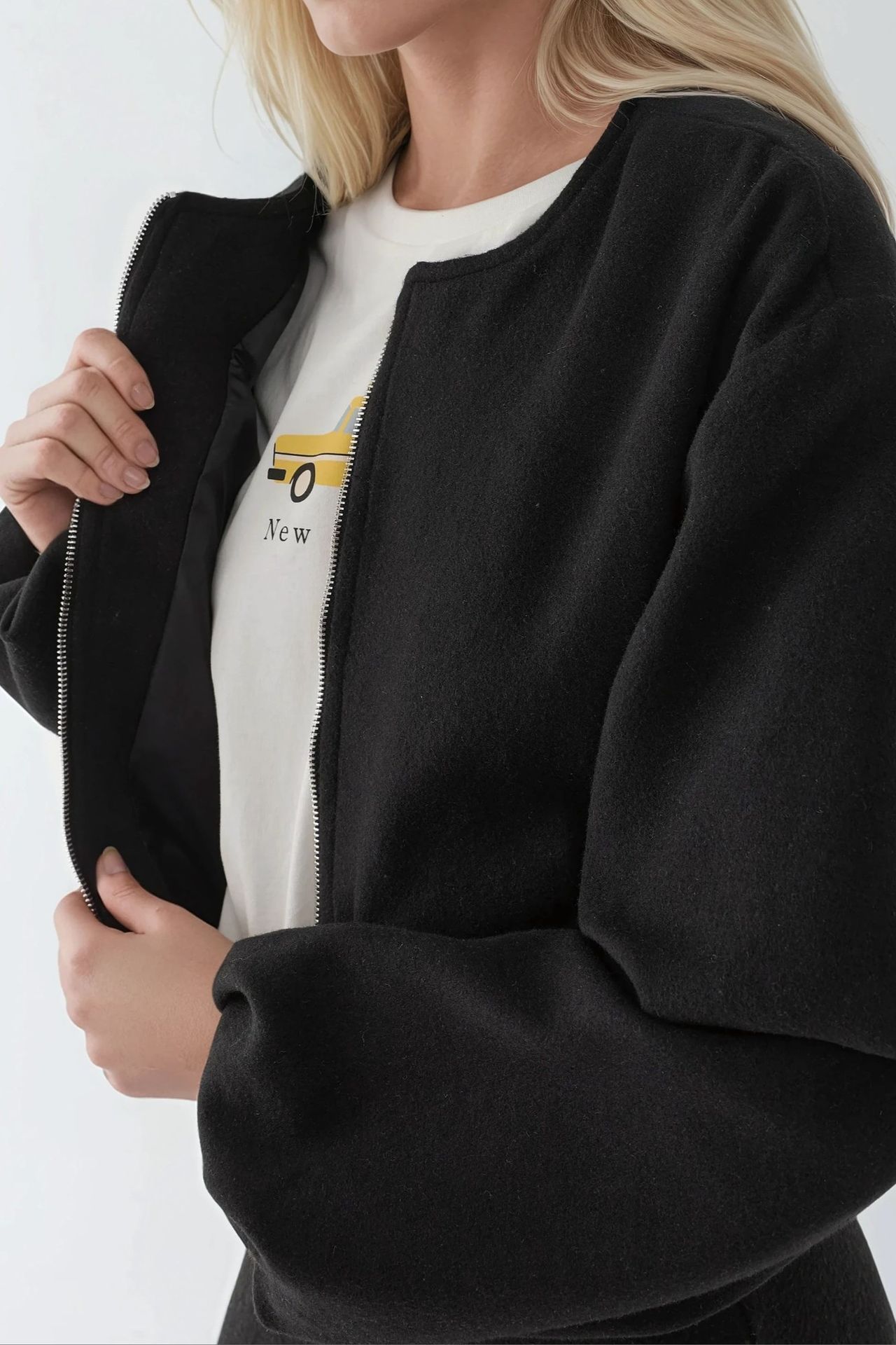 Full-Zip Oversized Textured Bomber Jacket 5