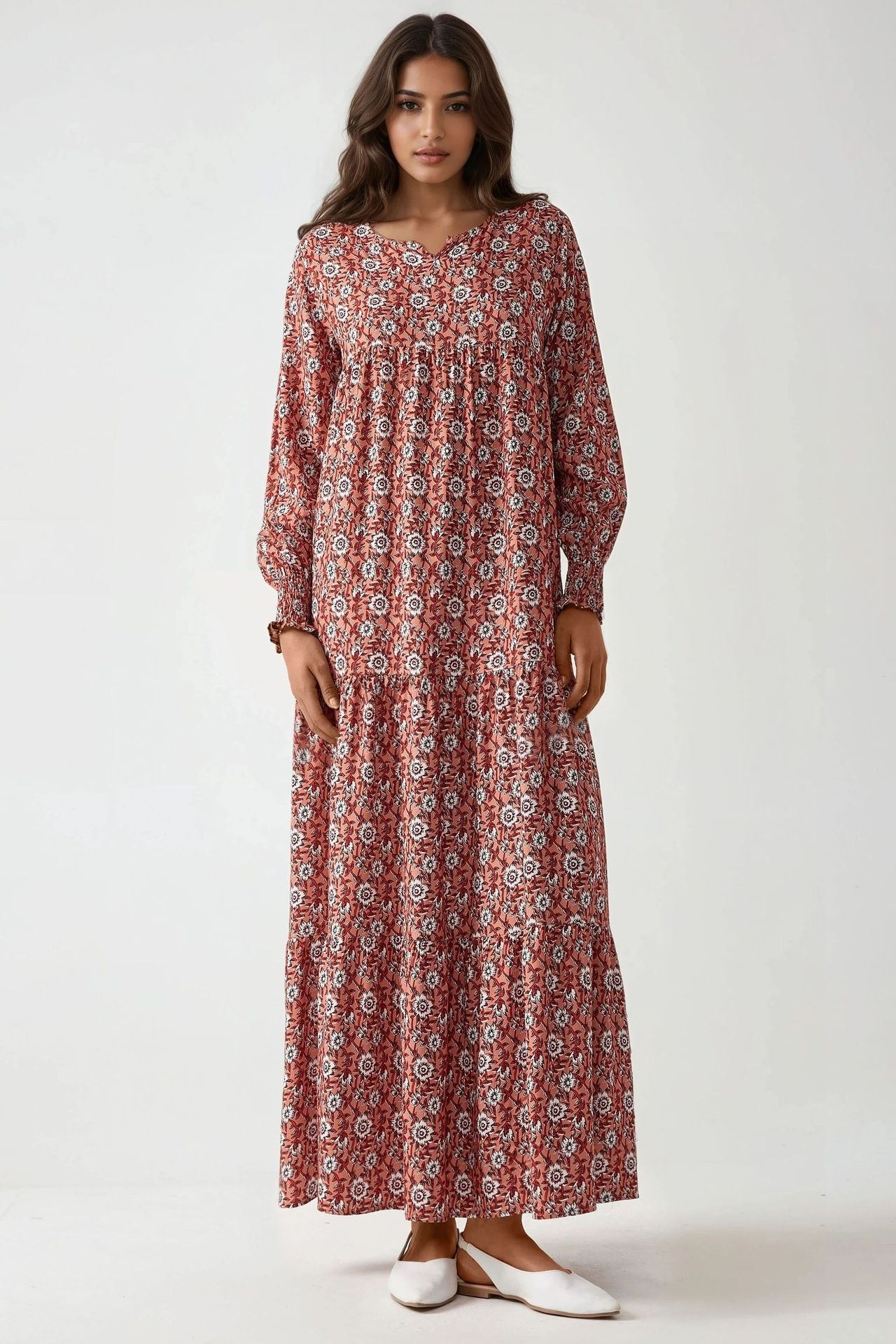 Printed Crew Neck Viscose Maxi Dress
