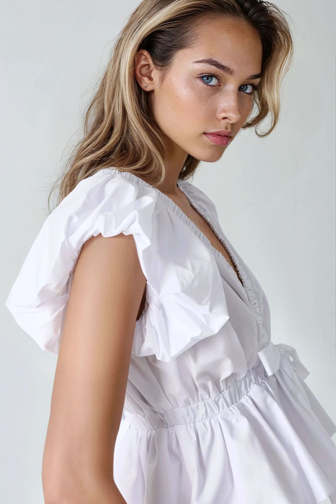 Fitted Cotton Blouse with Bow Detail