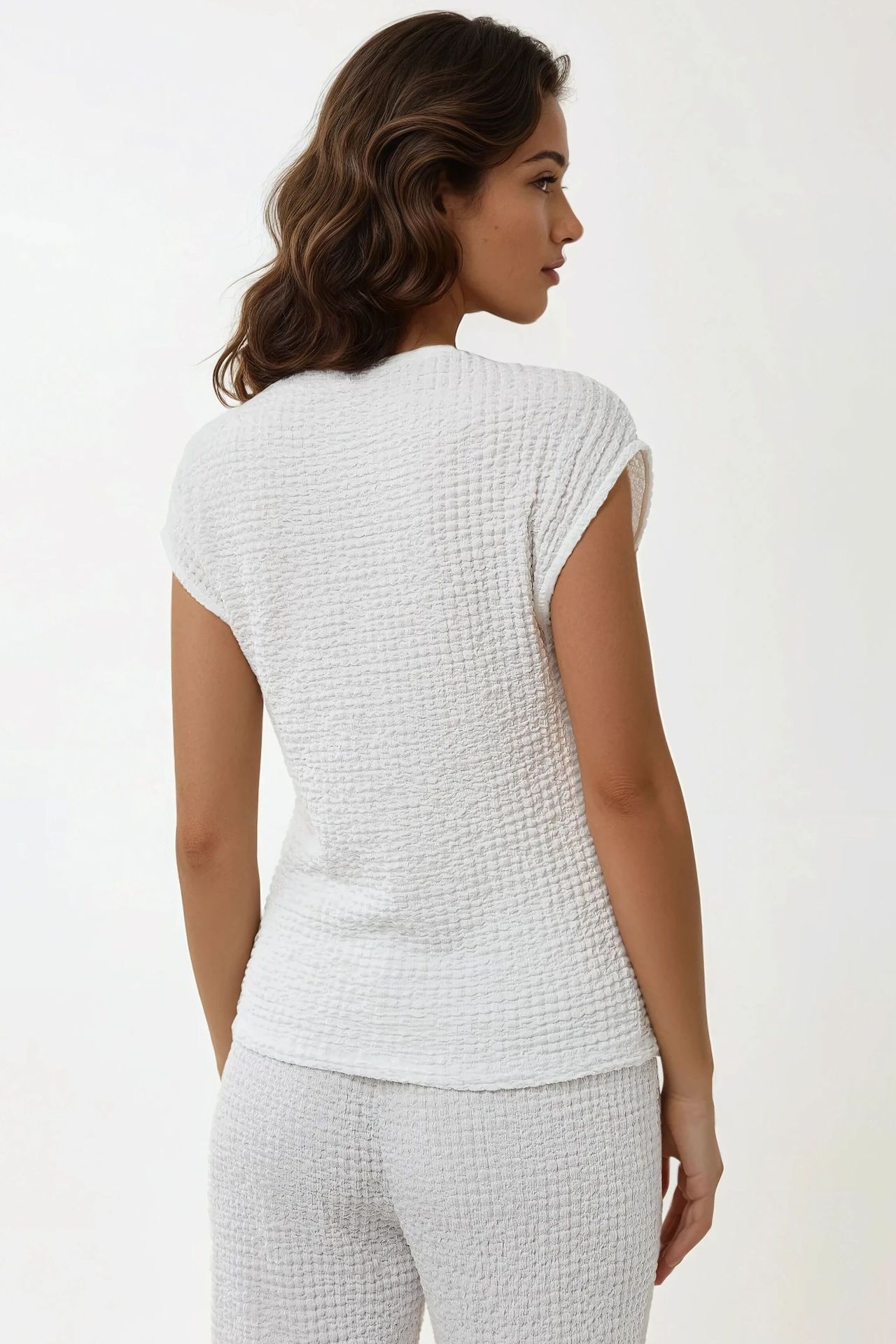 Textured Crew Neck Short Sleeve Top