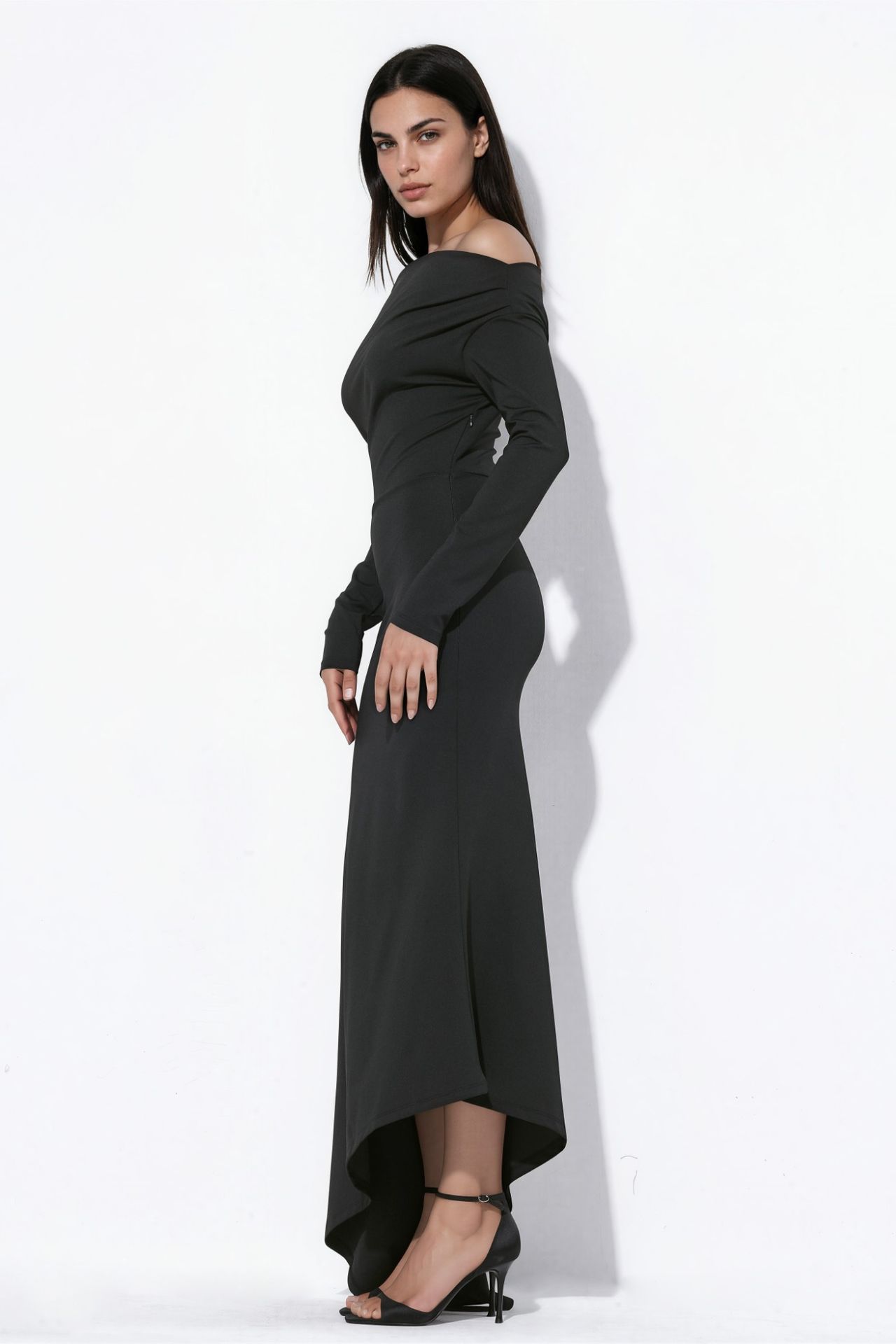 Boat Neck Asymmetric Bodycon Maxi Dress