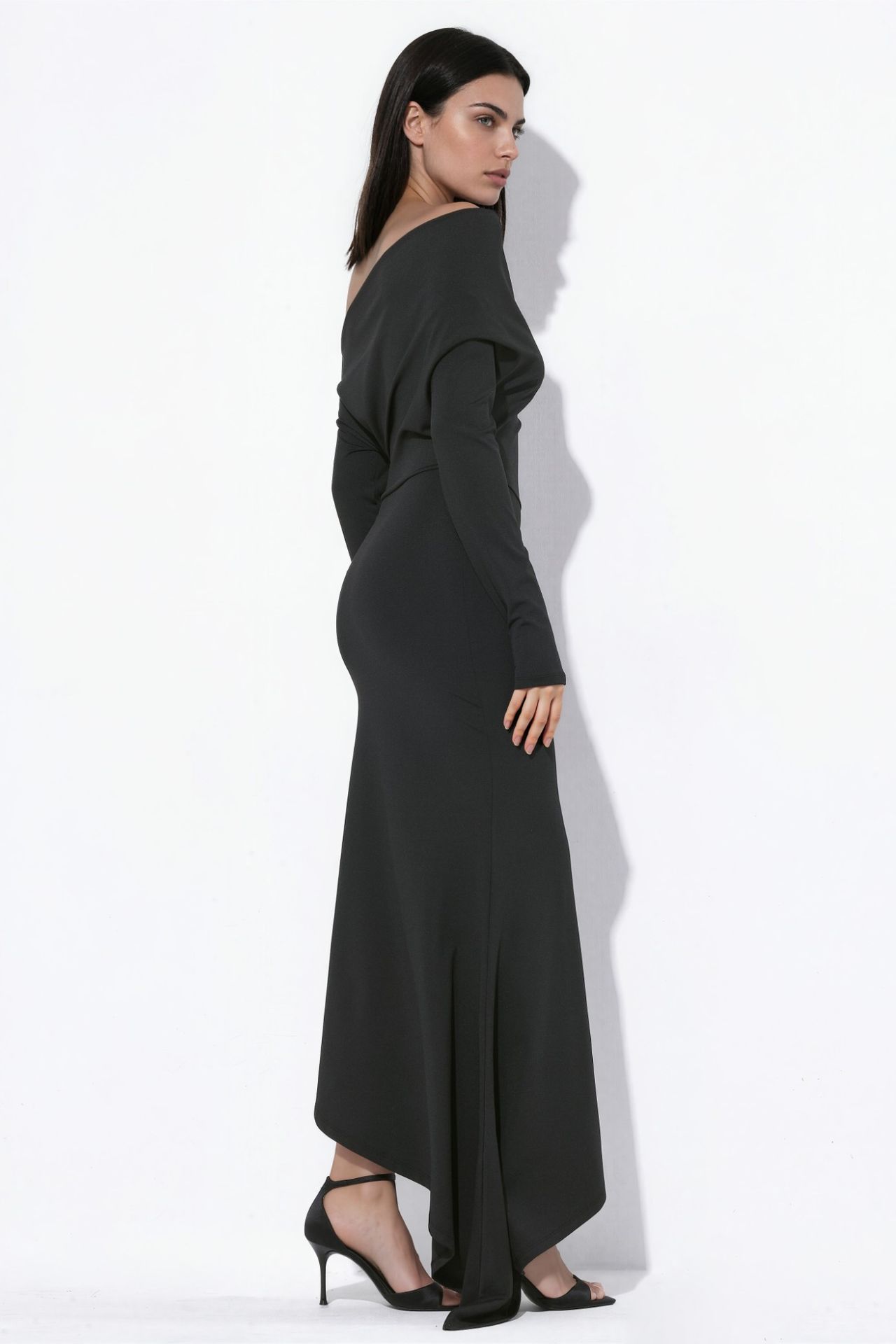 Boat Neck Asymmetric Bodycon Maxi Dress