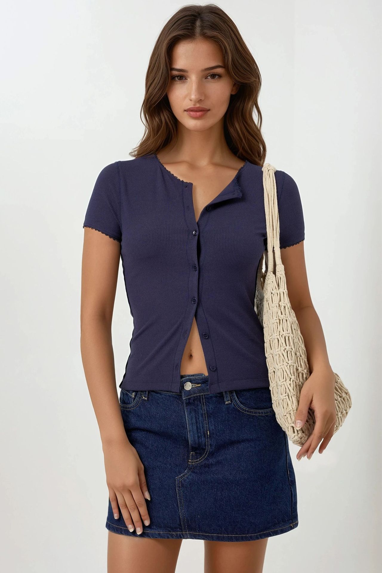 Textured Buttoned Knit Top