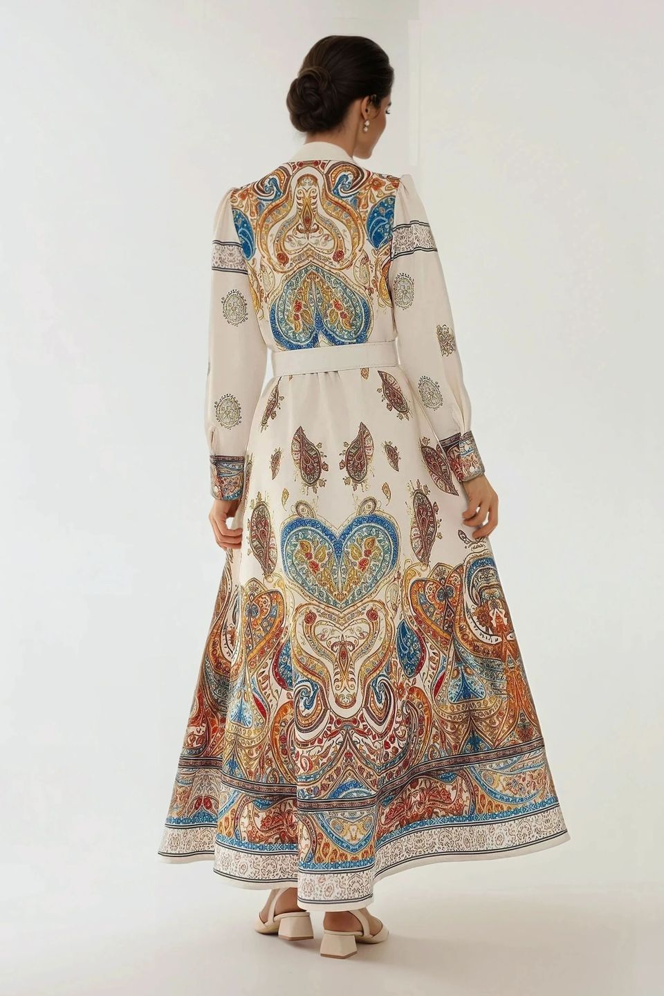 Printed A-Form Maxi Dress with Belt