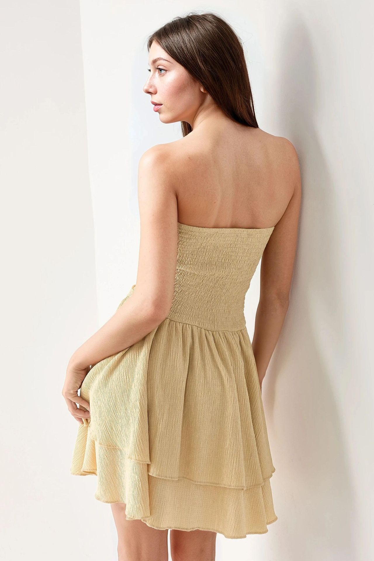 Strapless Textured Ruffle Mini Dress
