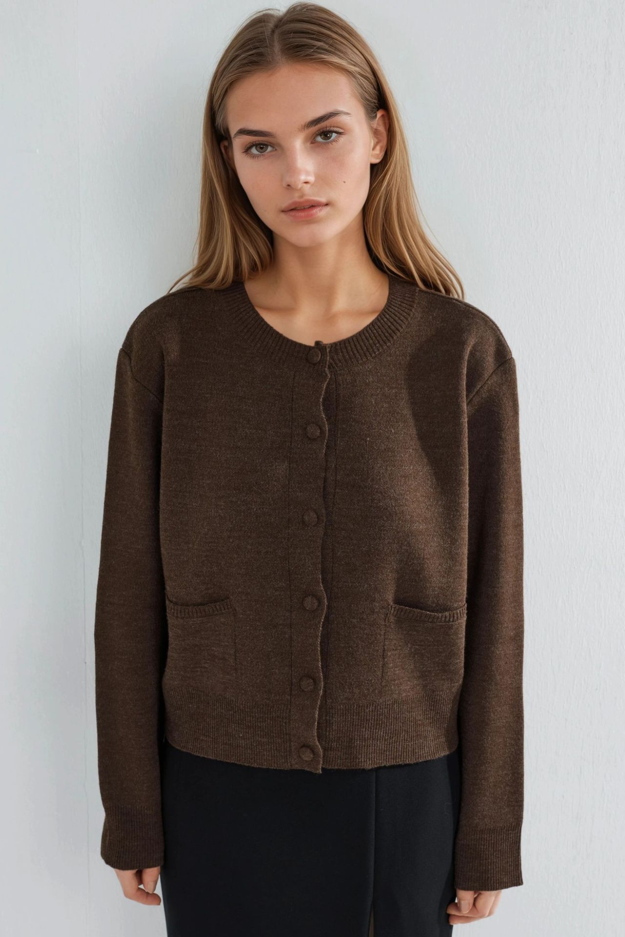 Covered Button Knit Cardigan with Pockets