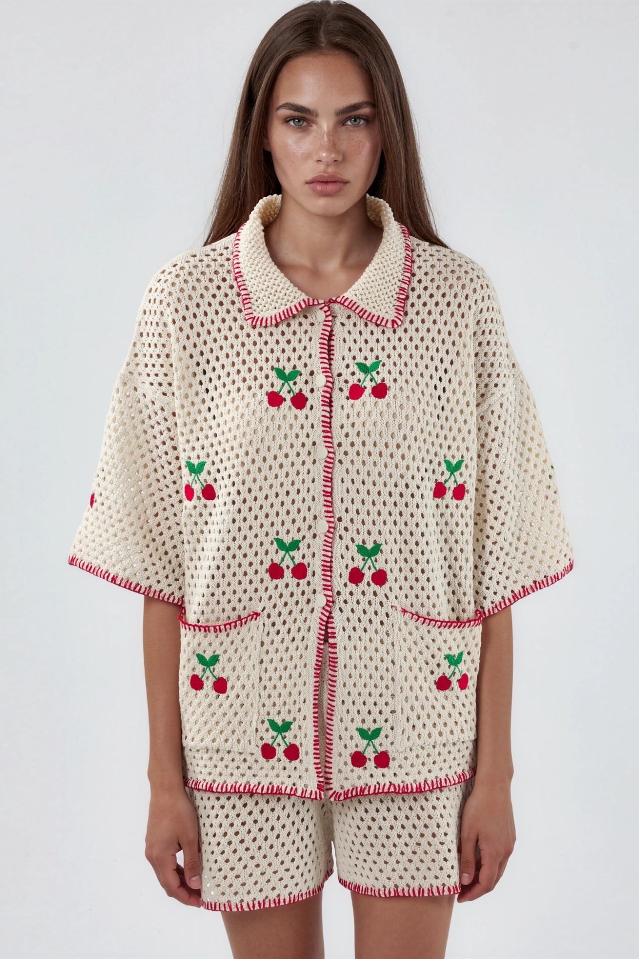 Embroidered Polo Collar Two-Piece Coord Set 5