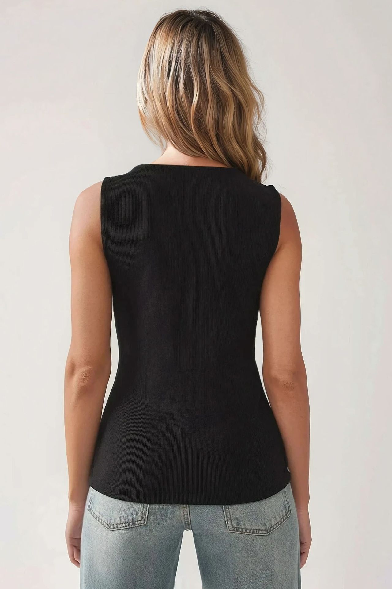 Textured Slim Fit Crew Neck Top with Button Detail