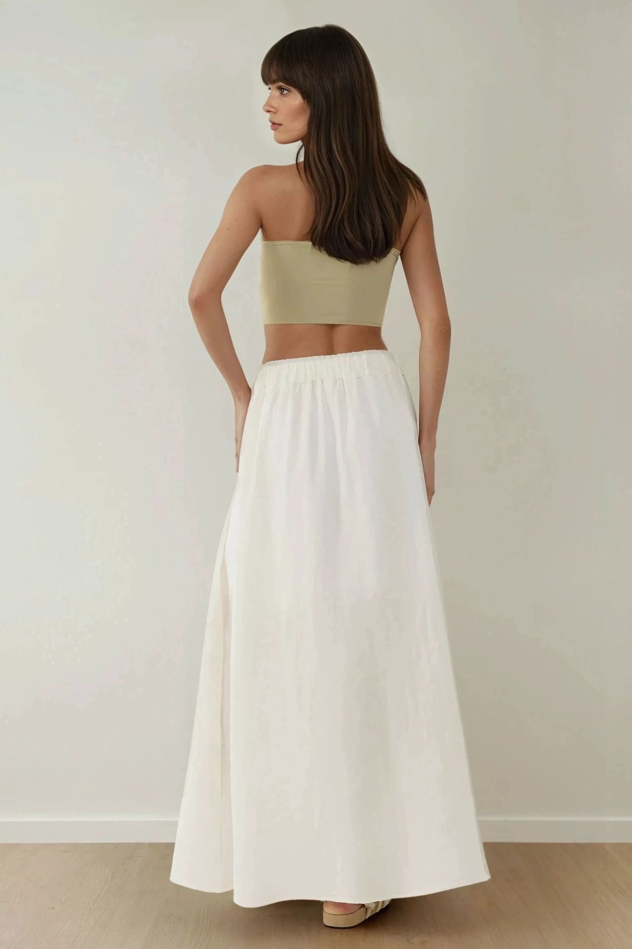 High Waist A-Form Maxi Skirt with Slit