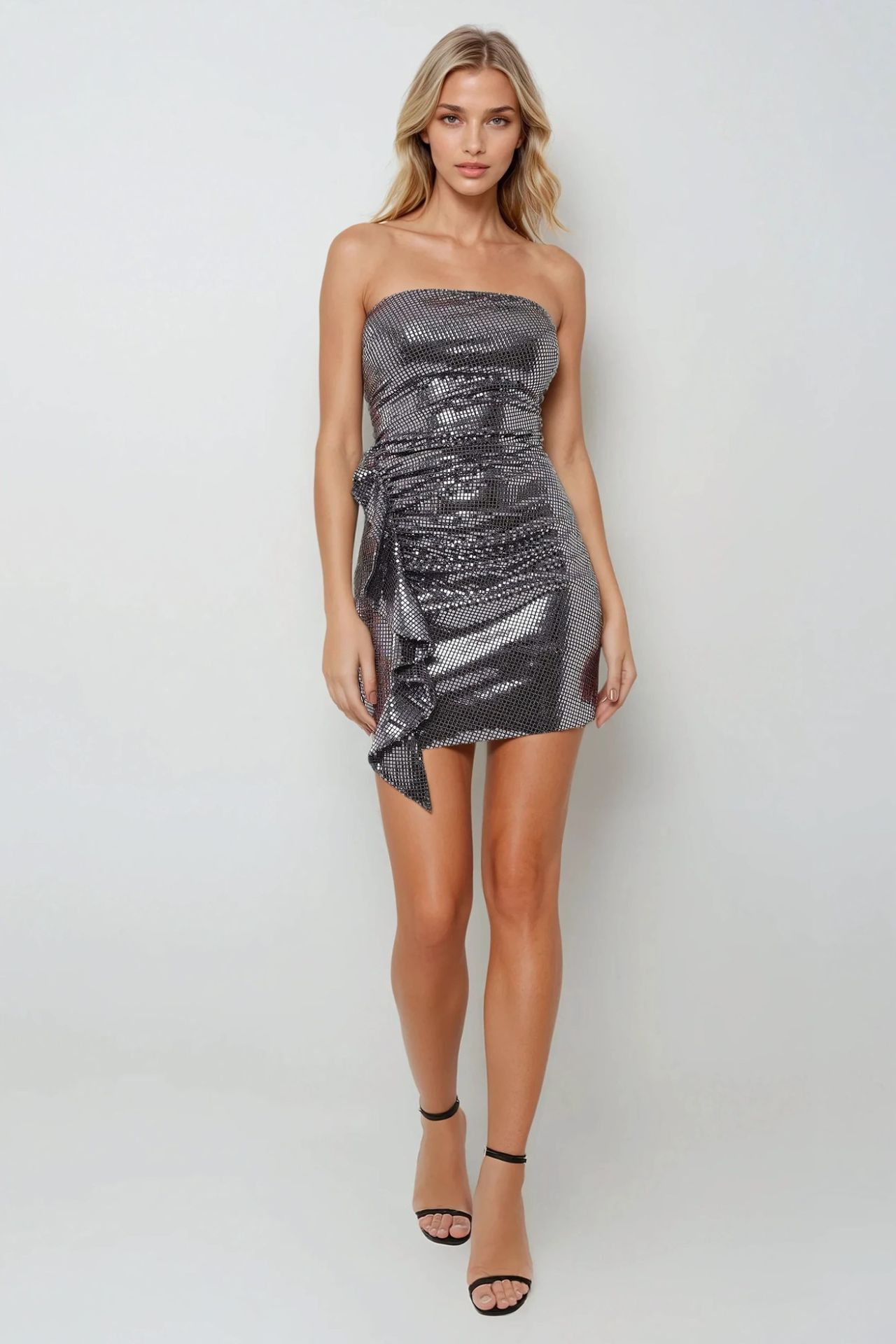 Strapless Sequin Bodycon Mini Dress with Drape Detail