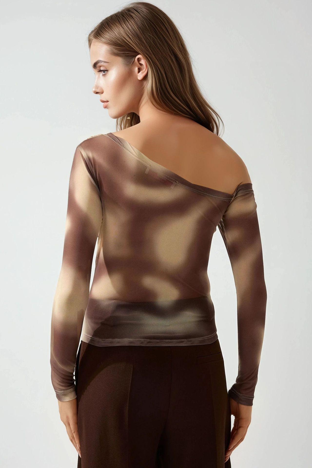 Asymmetrical Collar Tulle Blouse 5