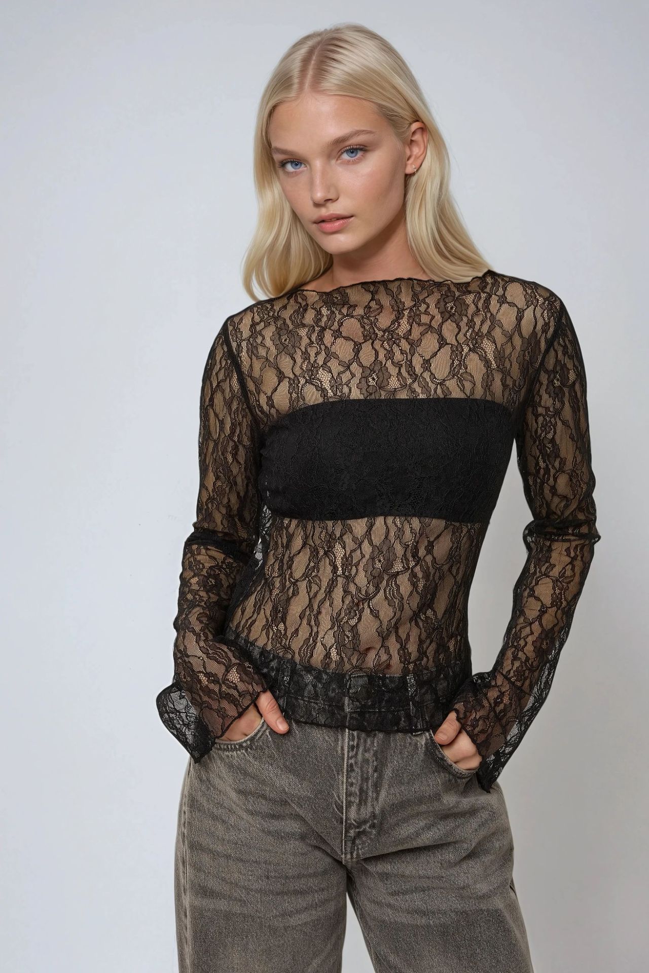 Crew Neck Lace Blouse