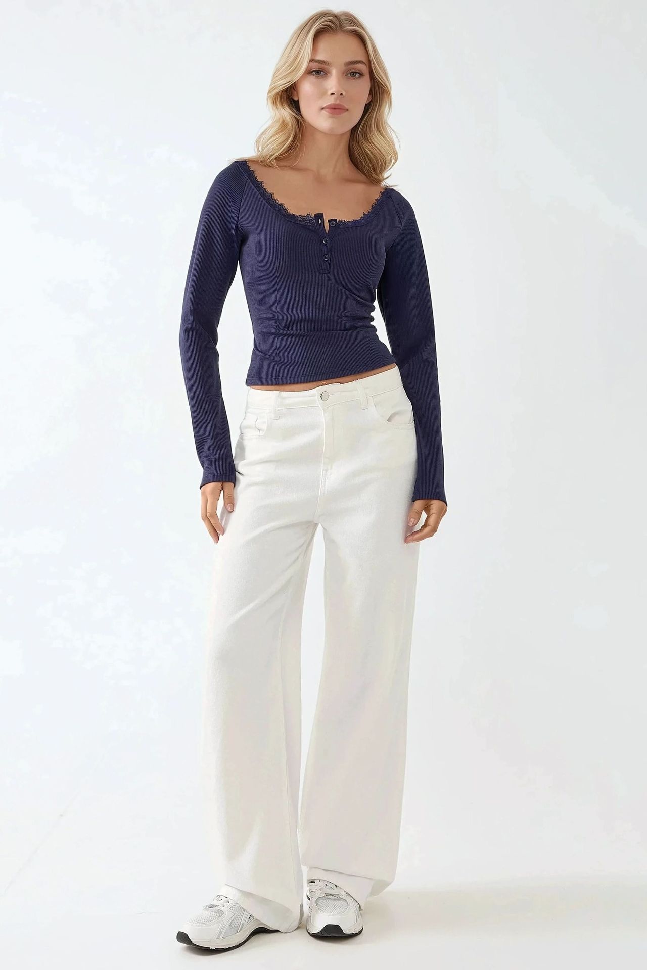 Slim Fit Lace Detail Long Sleeve Top