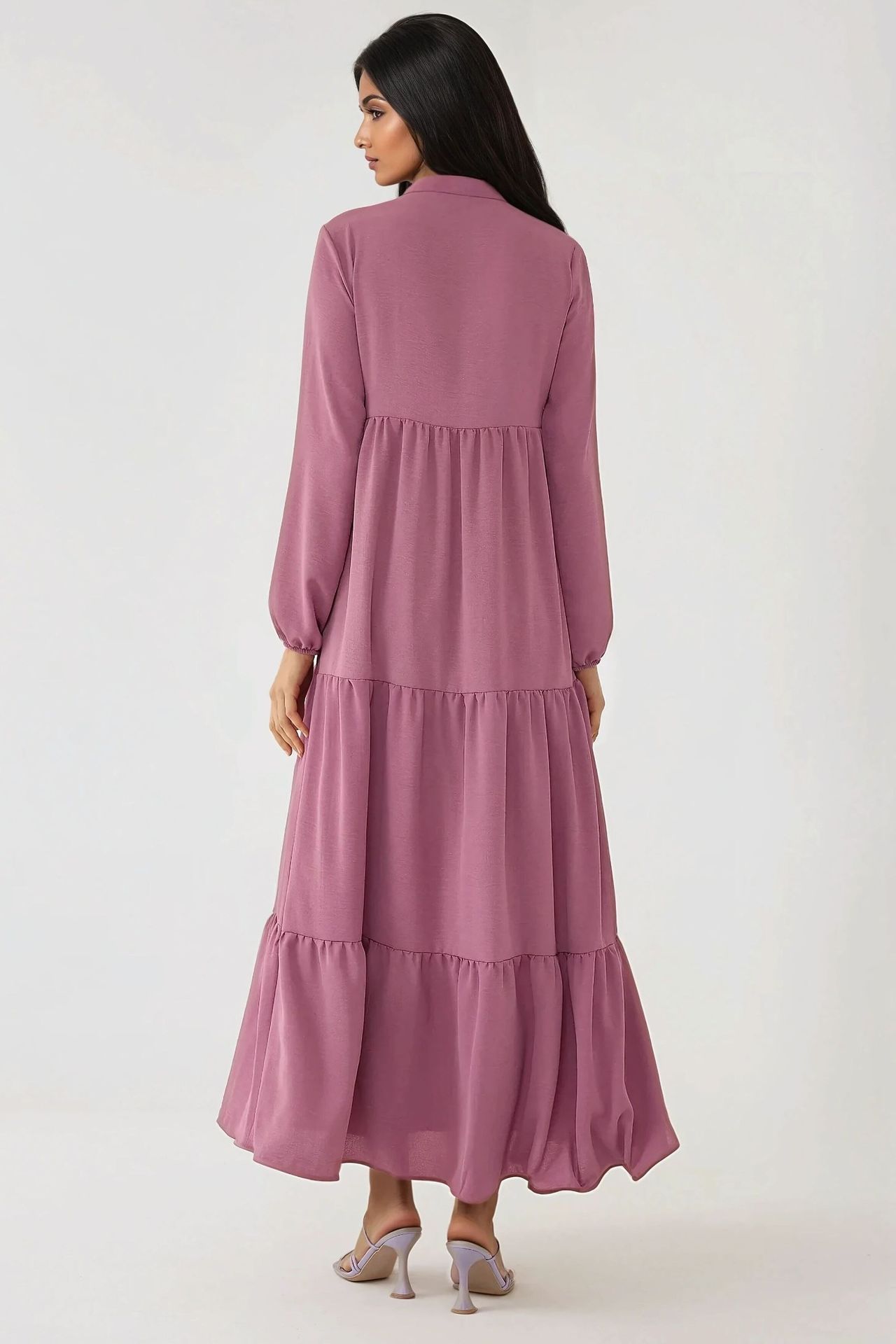 Textured Long Sleeve Crew Neck Maxi Dress