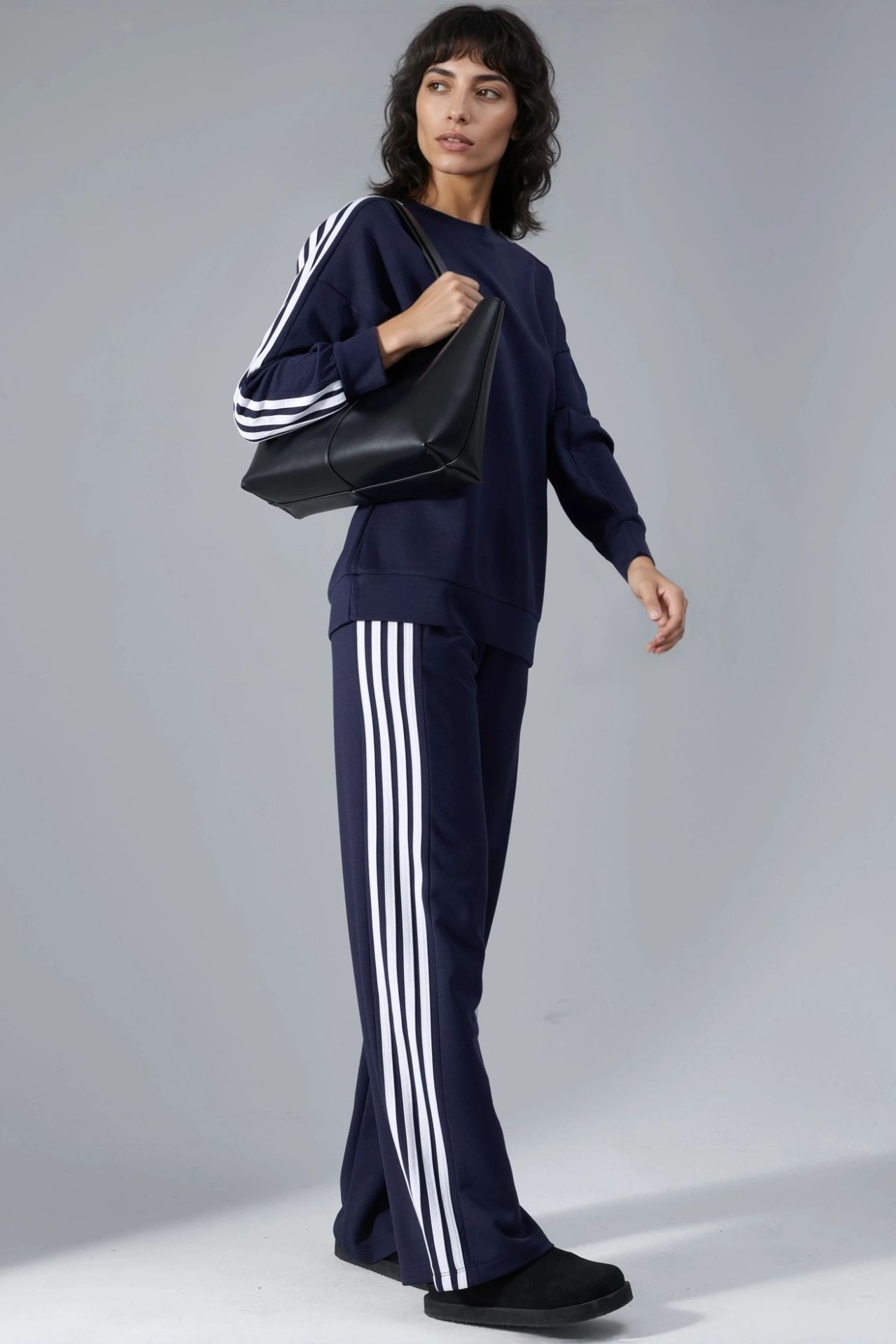 Striped Crew Neck Sweatshirt & Straight Leg Pants Coord
