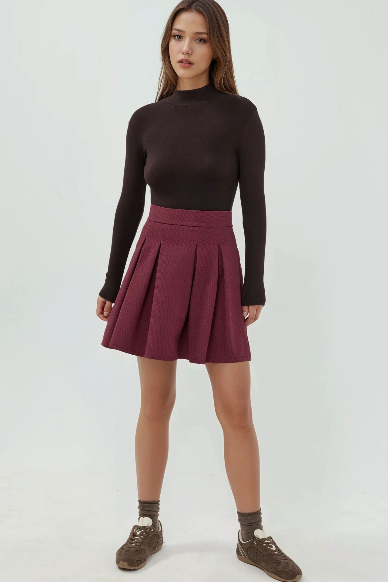 Pleated Mini Skirt with Zipper Closure