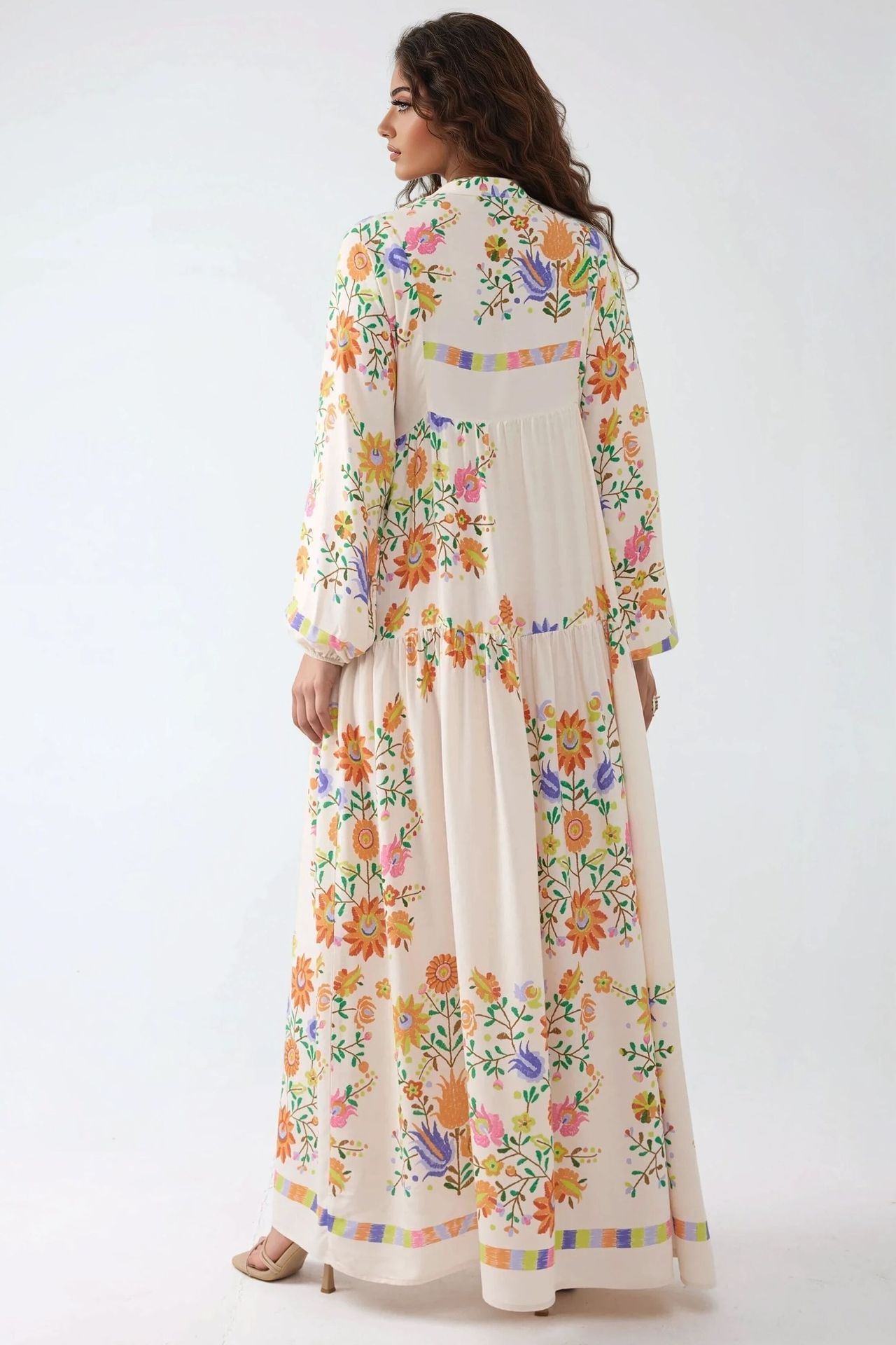 Printed V-Neck Maxi Dress with Button Detail