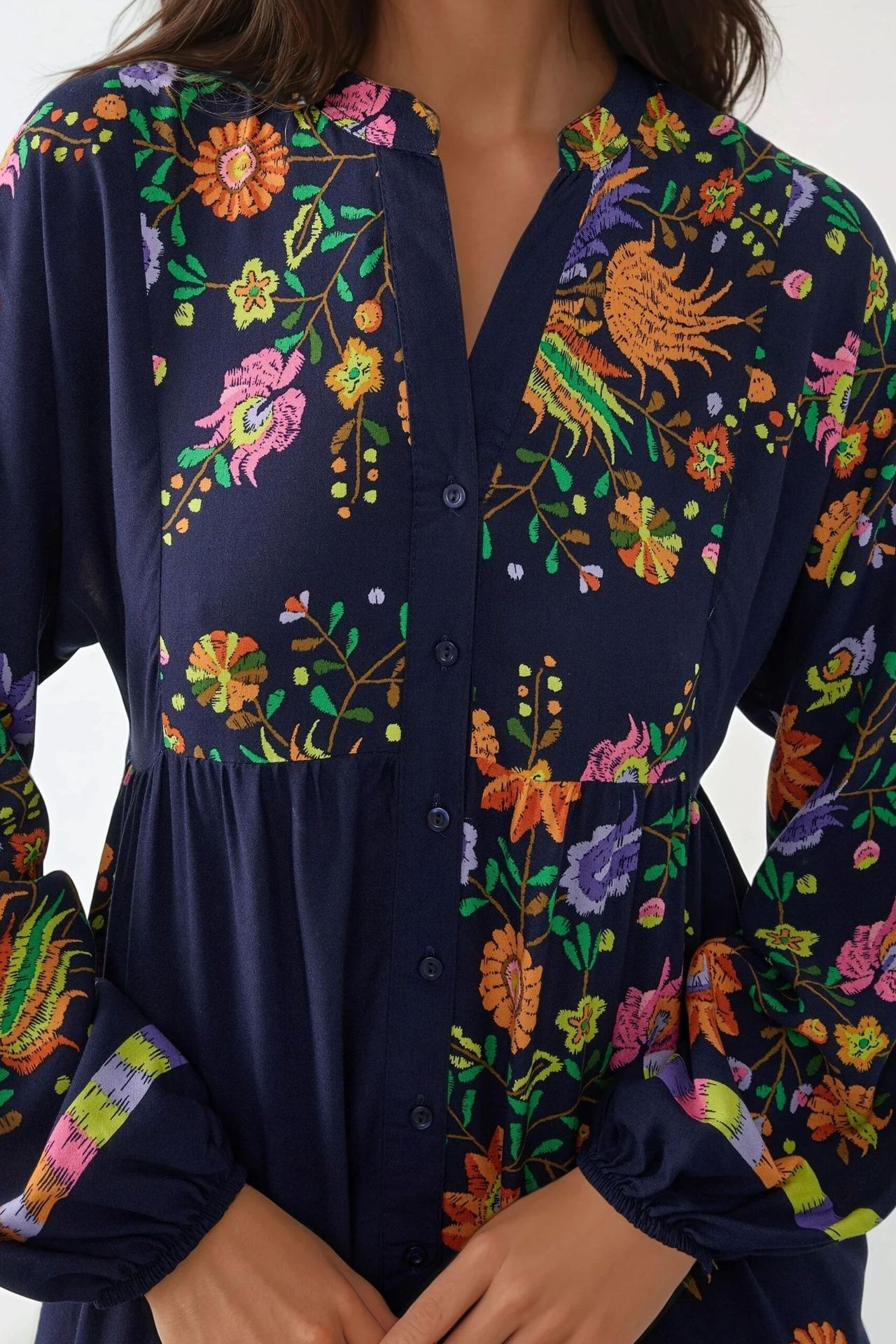Printed V-Neck Maxi Dress with Button Detail