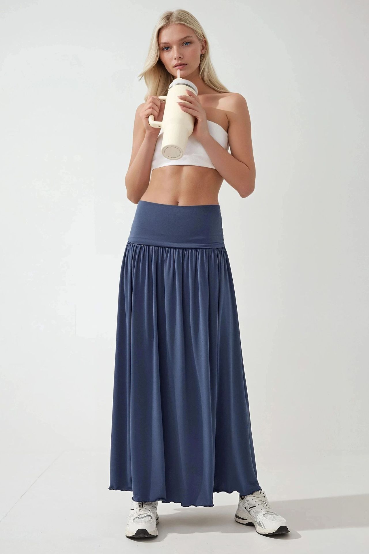 2-in-1 Midi Elastic Strapless Dress/Skirt