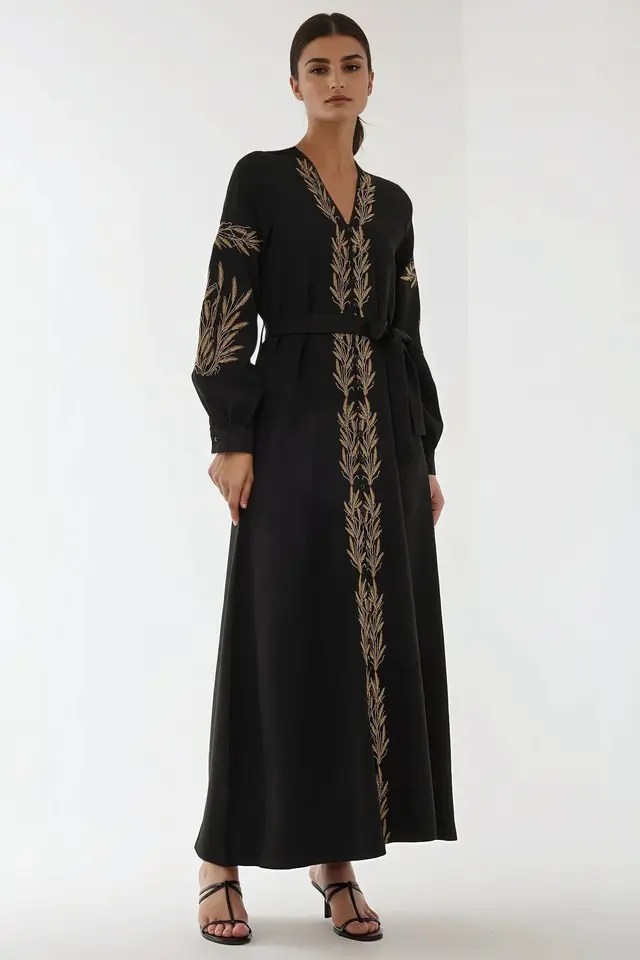 Embroidered V-Neck Maxi Dress