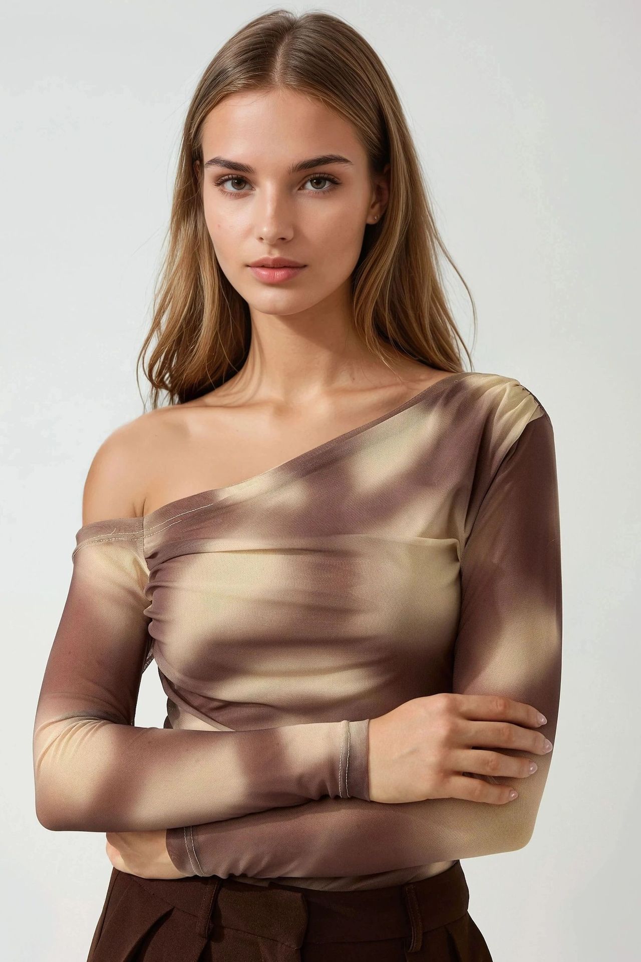Asymmetrical Collar Tulle Blouse 3