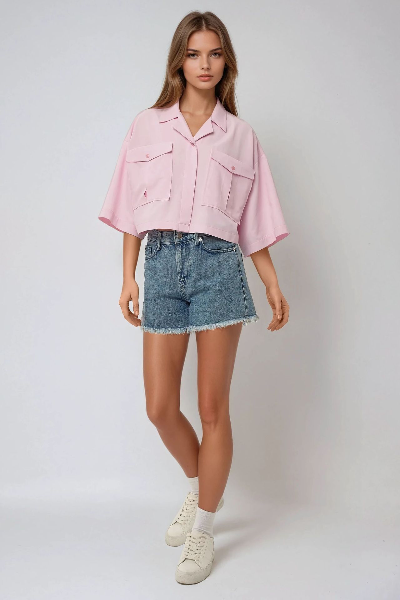 Crop Shirt with a Pocket Detail