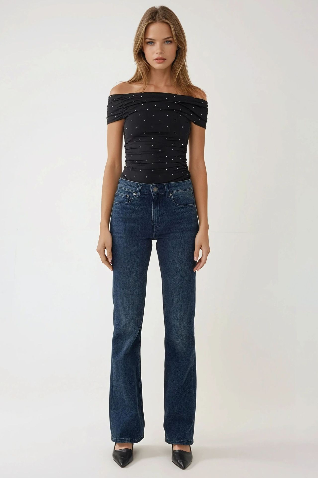 Elegant Rhinestone Embroidered Boat Neck Top