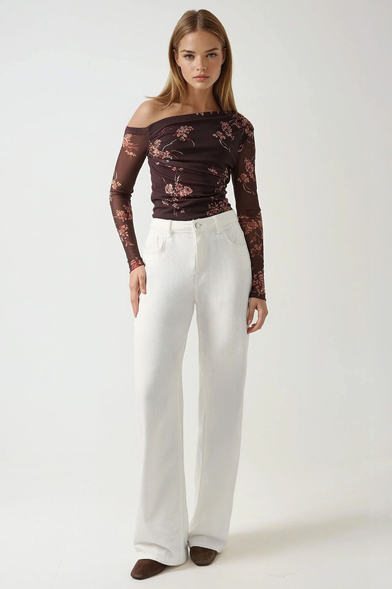 Asymmetrical Collar Tulle Blouse 6