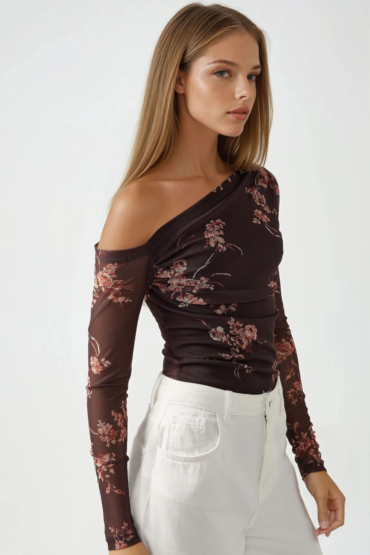 Asymmetrical Collar Tulle Blouse 5