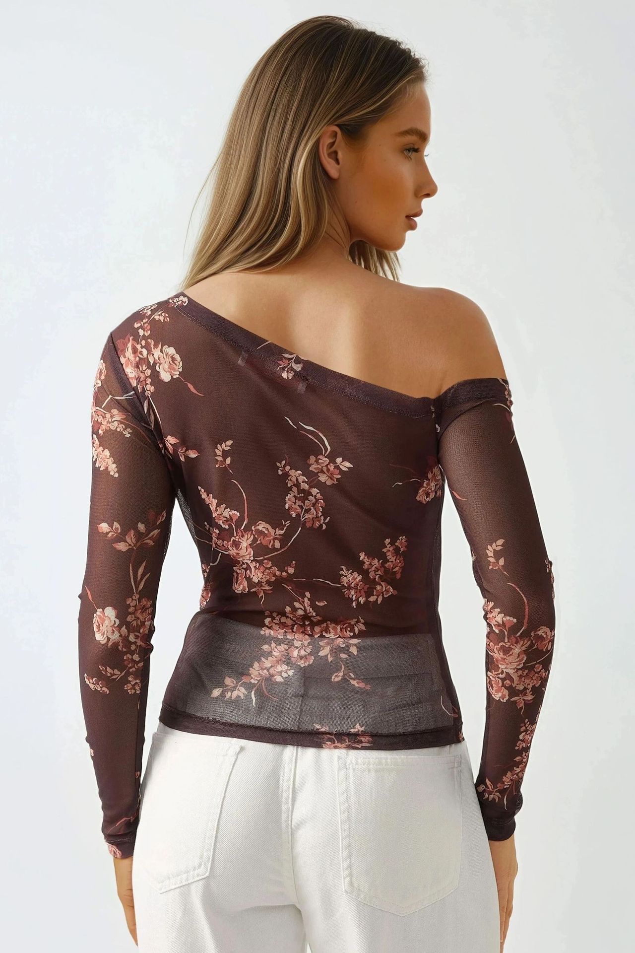 Asymmetrical Collar Tulle Blouse 4