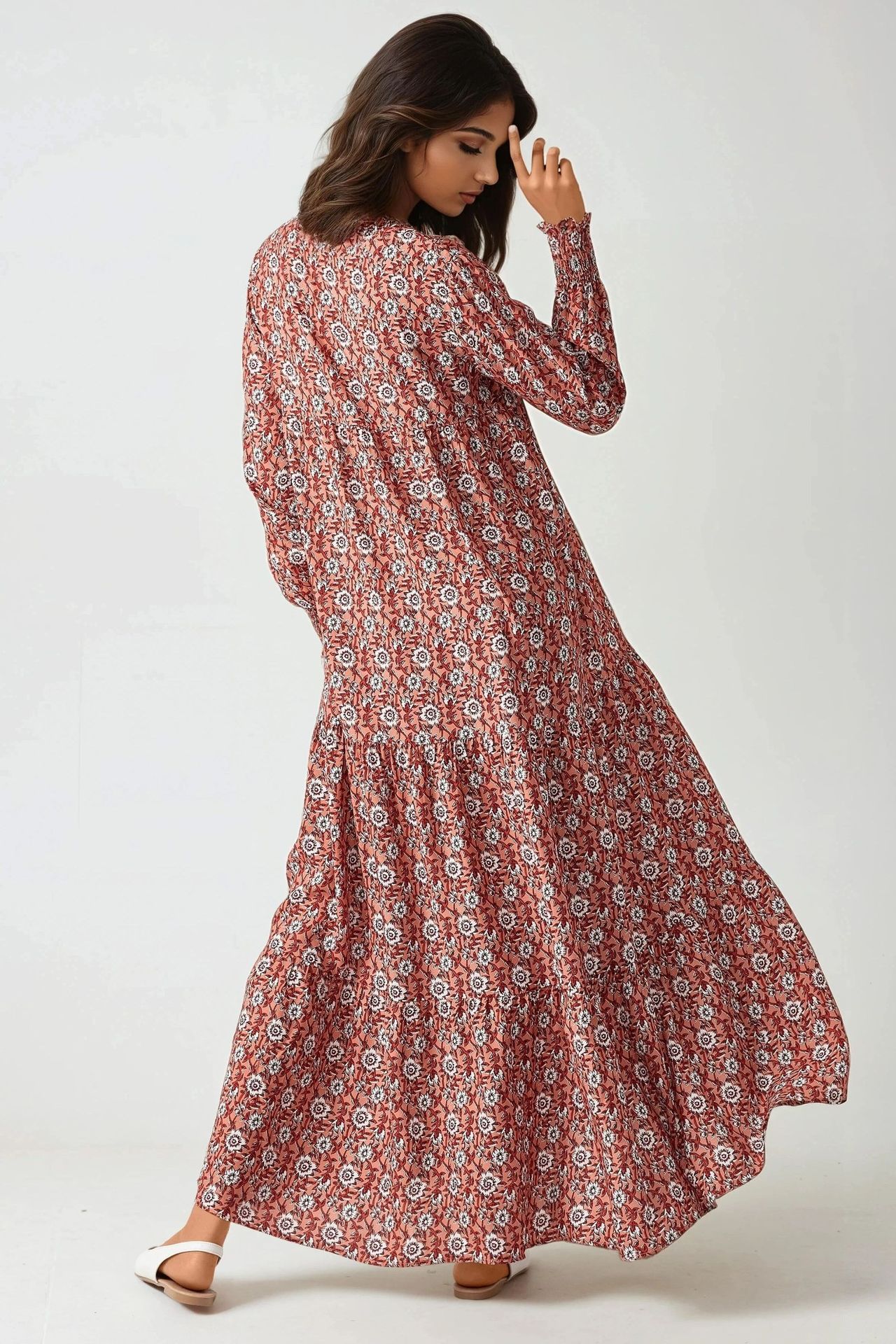 Printed Crew Neck Viscose Maxi Dress