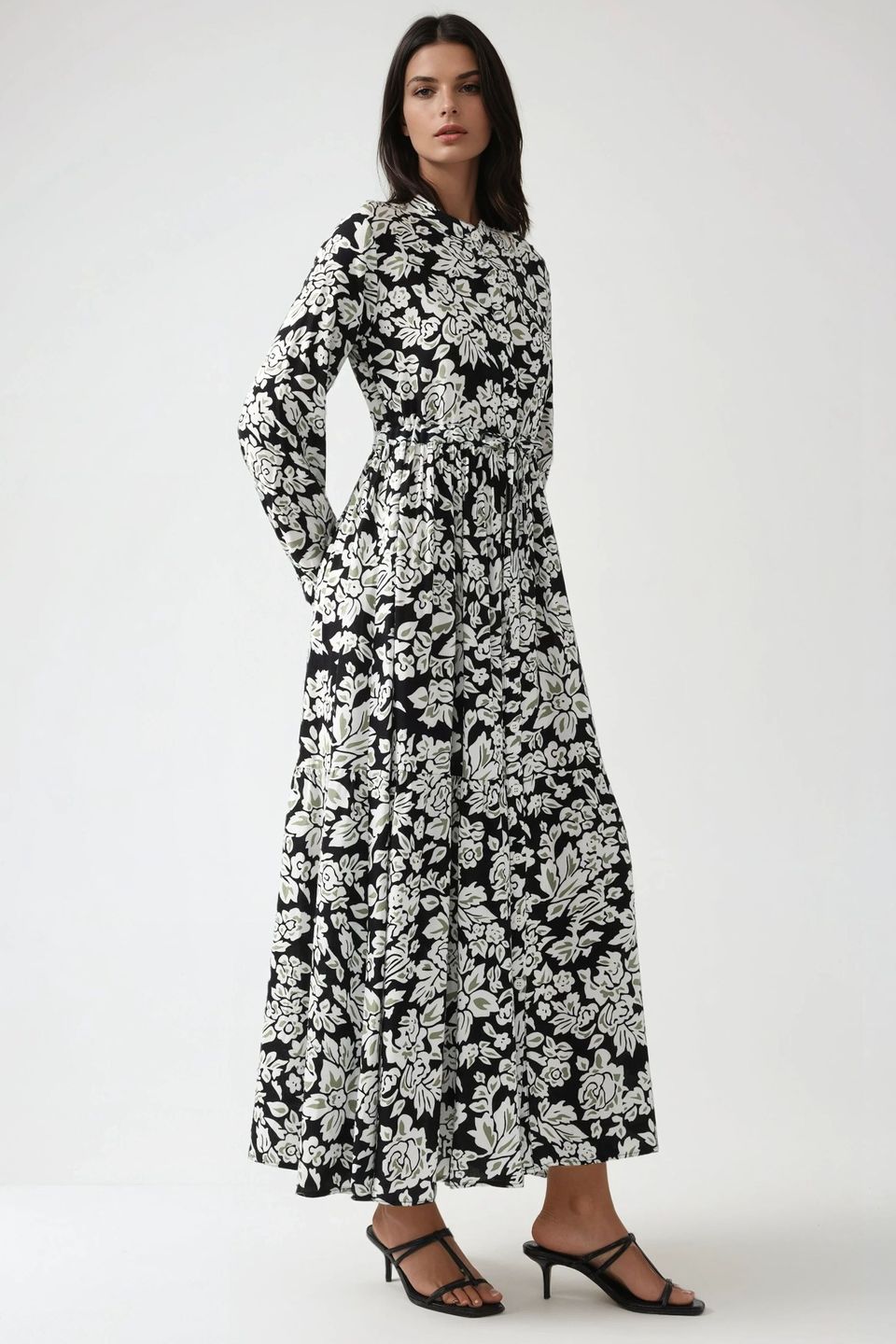 Printed Maxi Dress with Shirt Collar