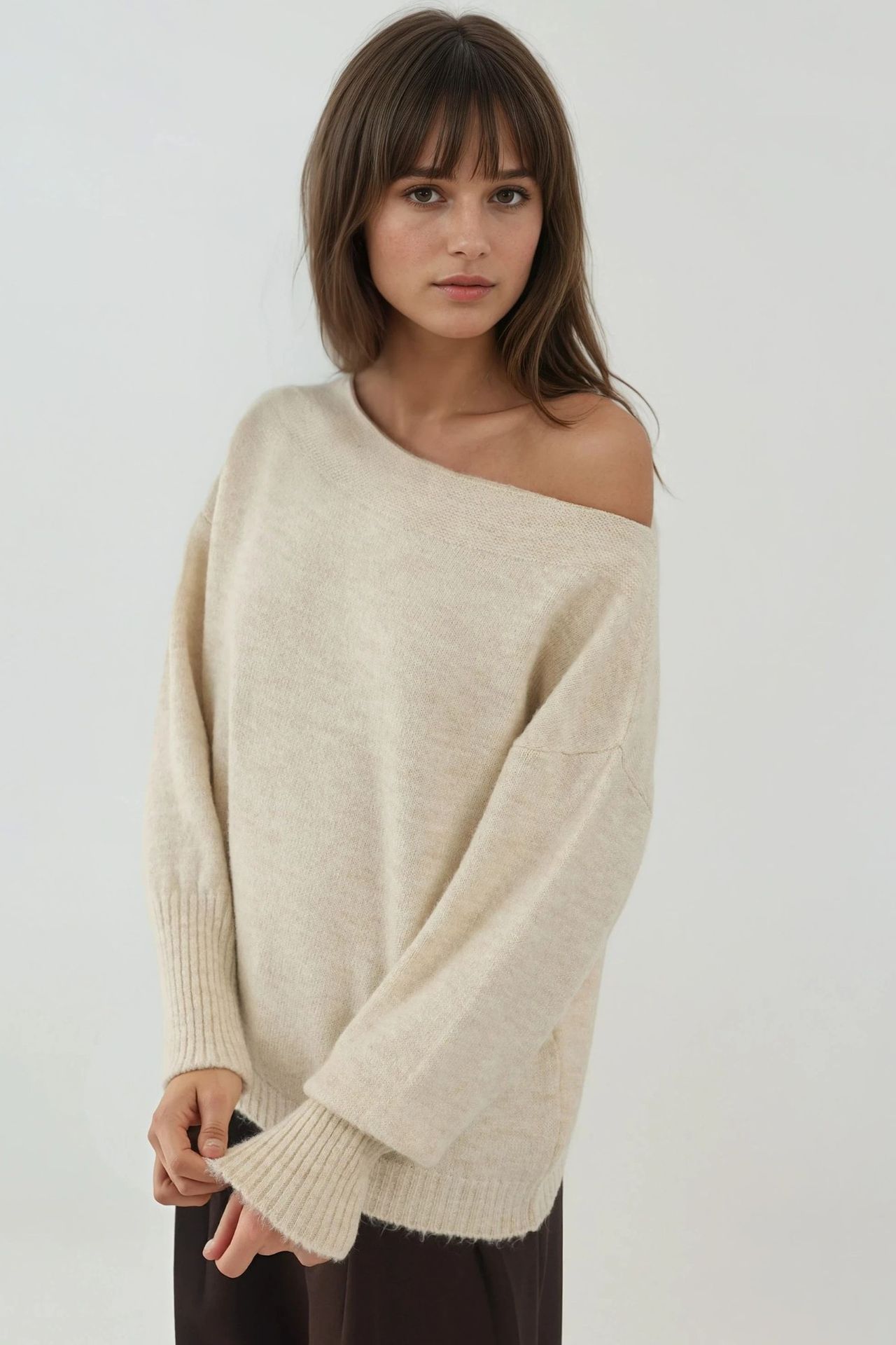 Soft Textured Off Shoulder Knit Sweater 2