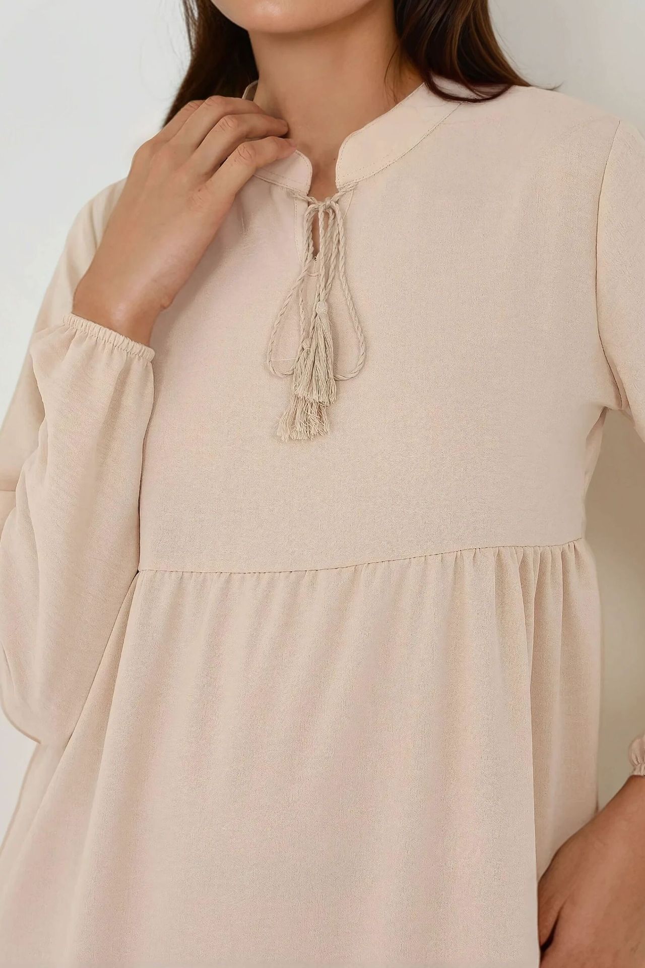 Textured Crew Neck Maxi Dress with Buttons