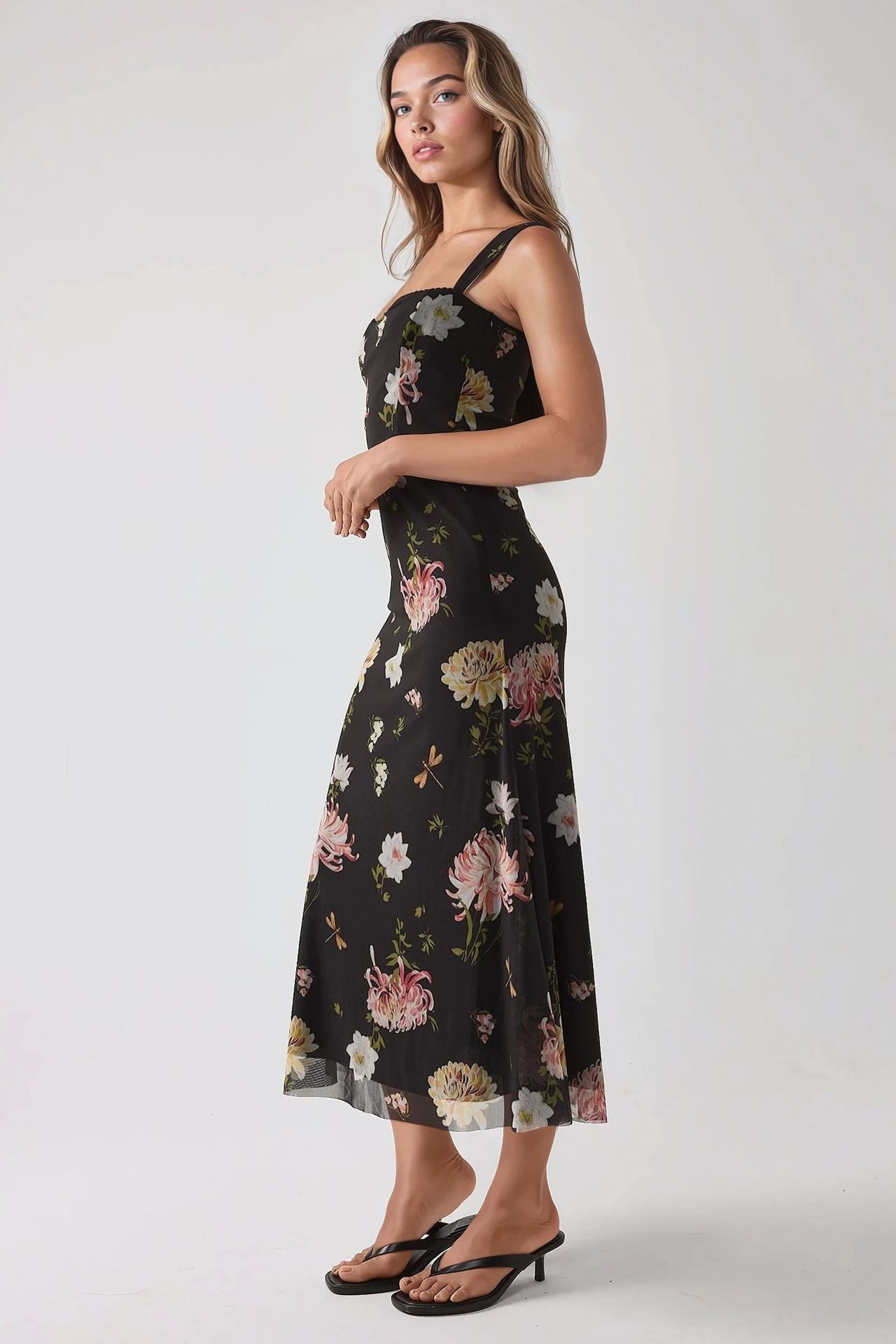Patterned Maxi Dress with Heart Collar