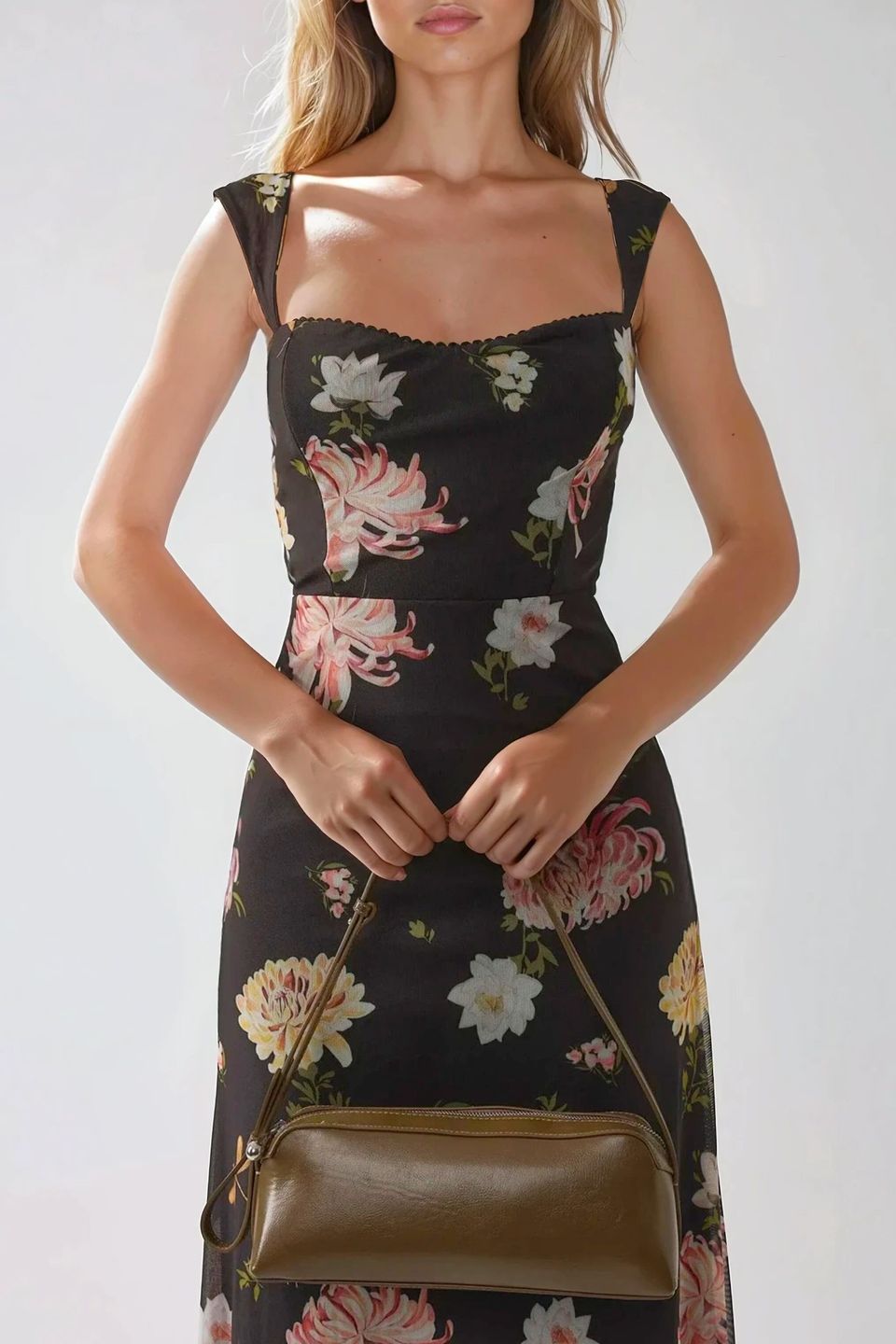 Patterned Maxi Dress with Heart Collar