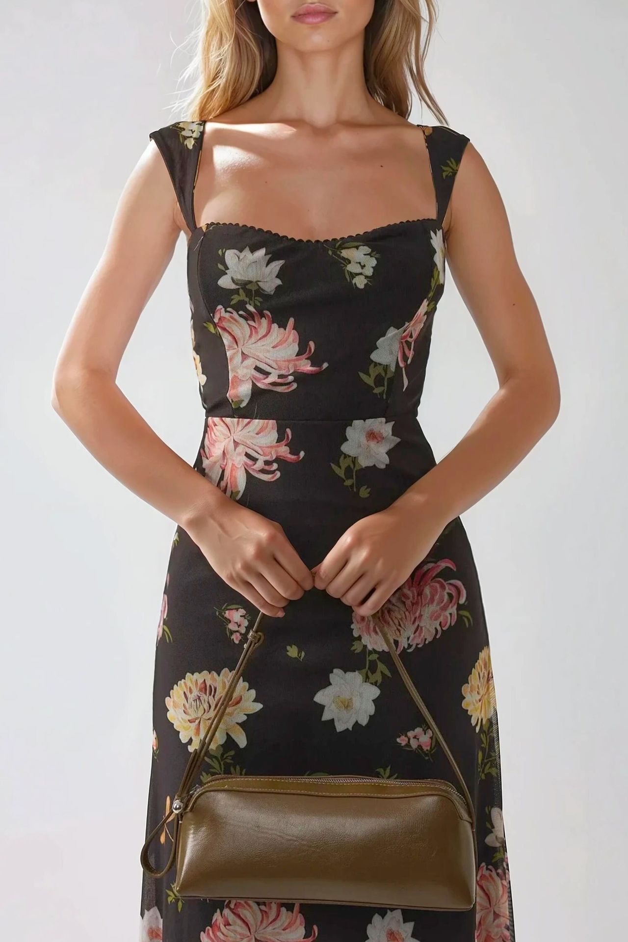 Patterned Maxi Dress with Heart Collar