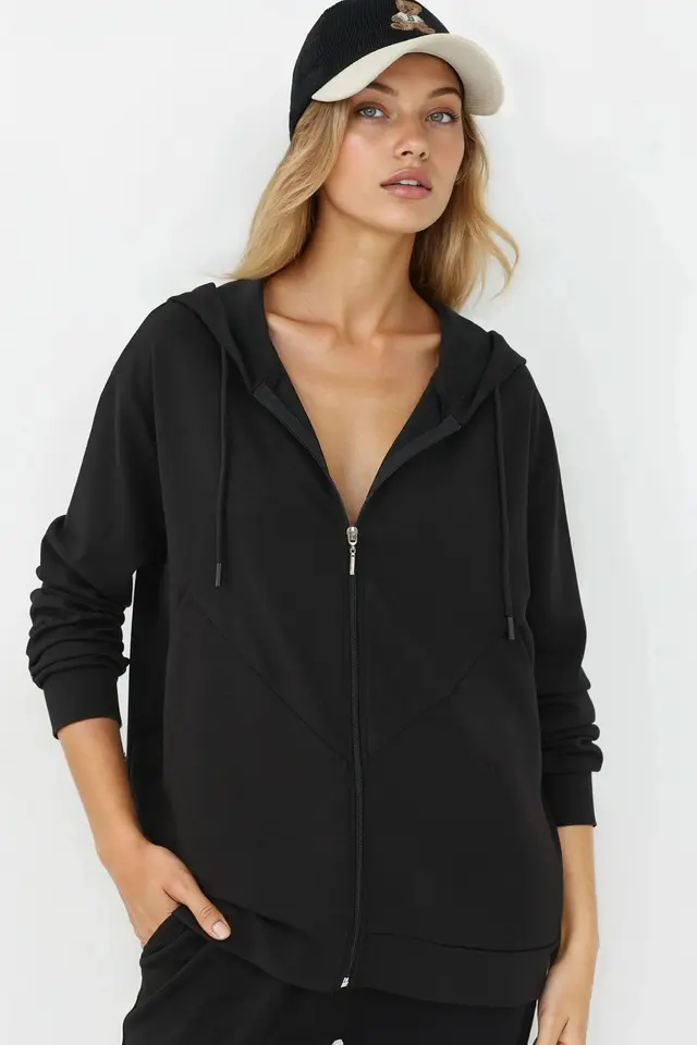 Modal Touch Fermuarlı Kapşonlu Sweatshirt