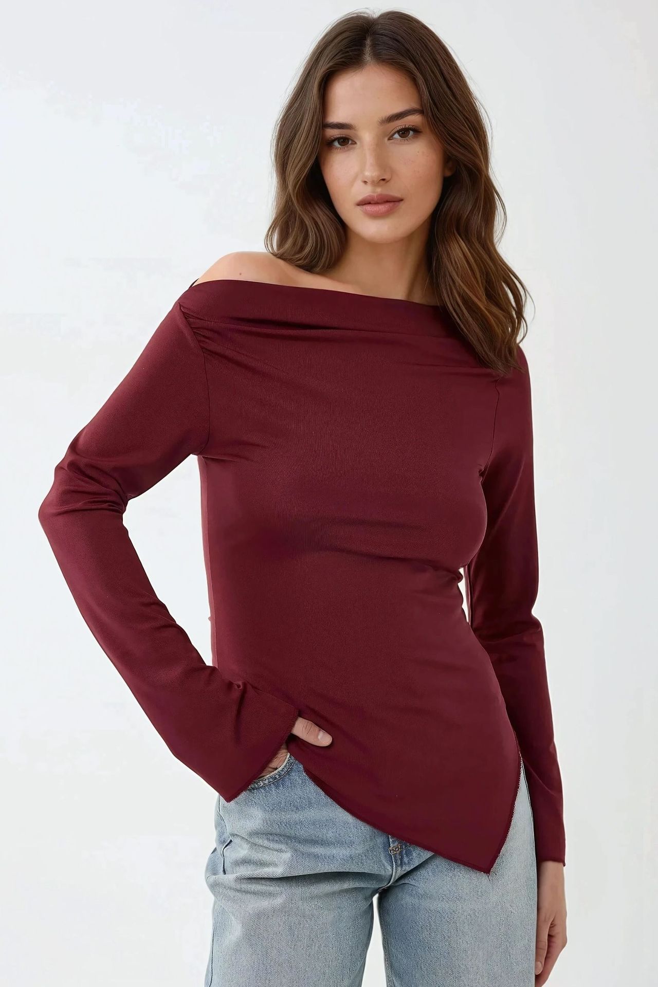 Asymmetric Ribbed Top with Slit