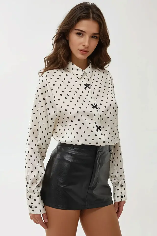 Polka Dot Satin Button Shirt