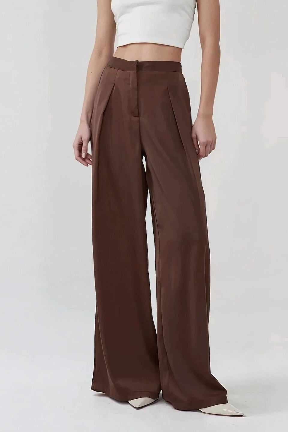 High Waist Wide Leg Satin Palazzo Pants