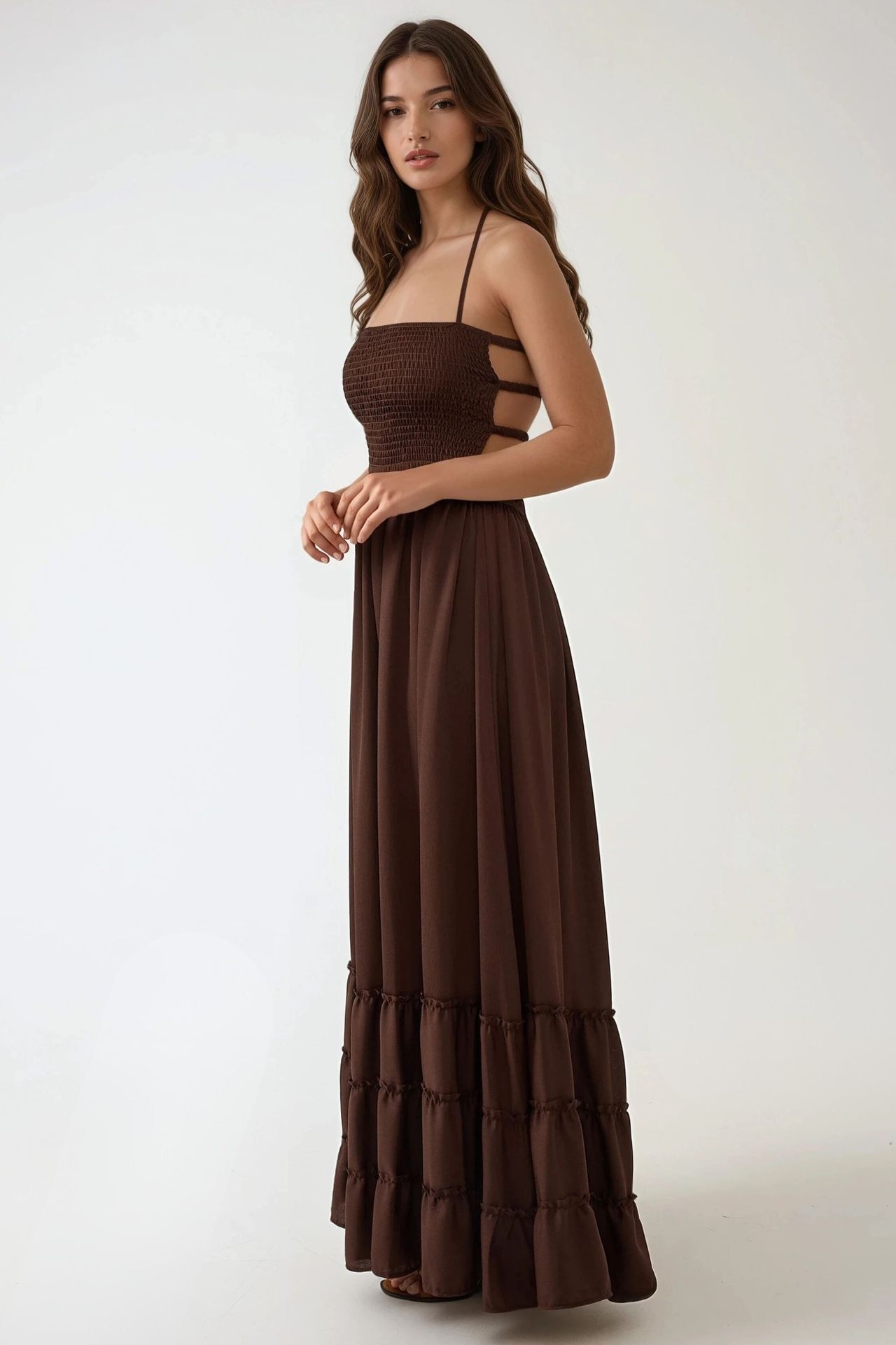 Textured Maxi Dress with Square Collar