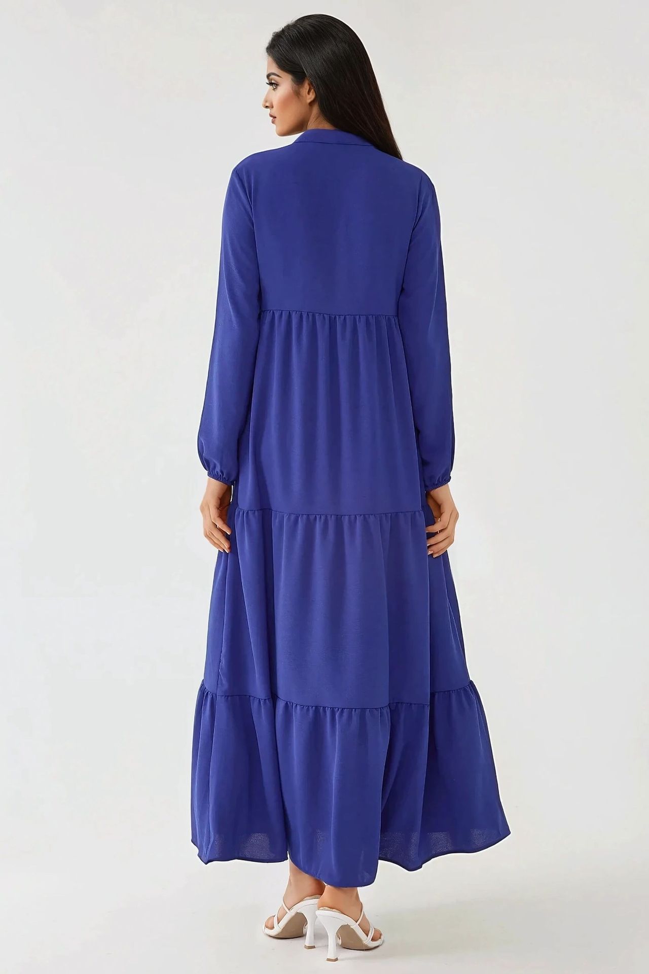 Textured Long Sleeve Crew Neck Maxi Dress