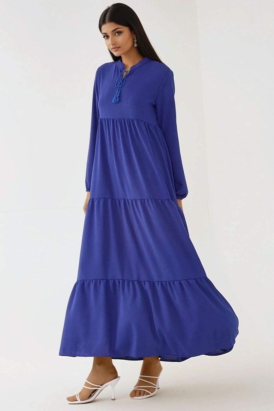 Textured Long Sleeve Crew Neck Maxi Dress