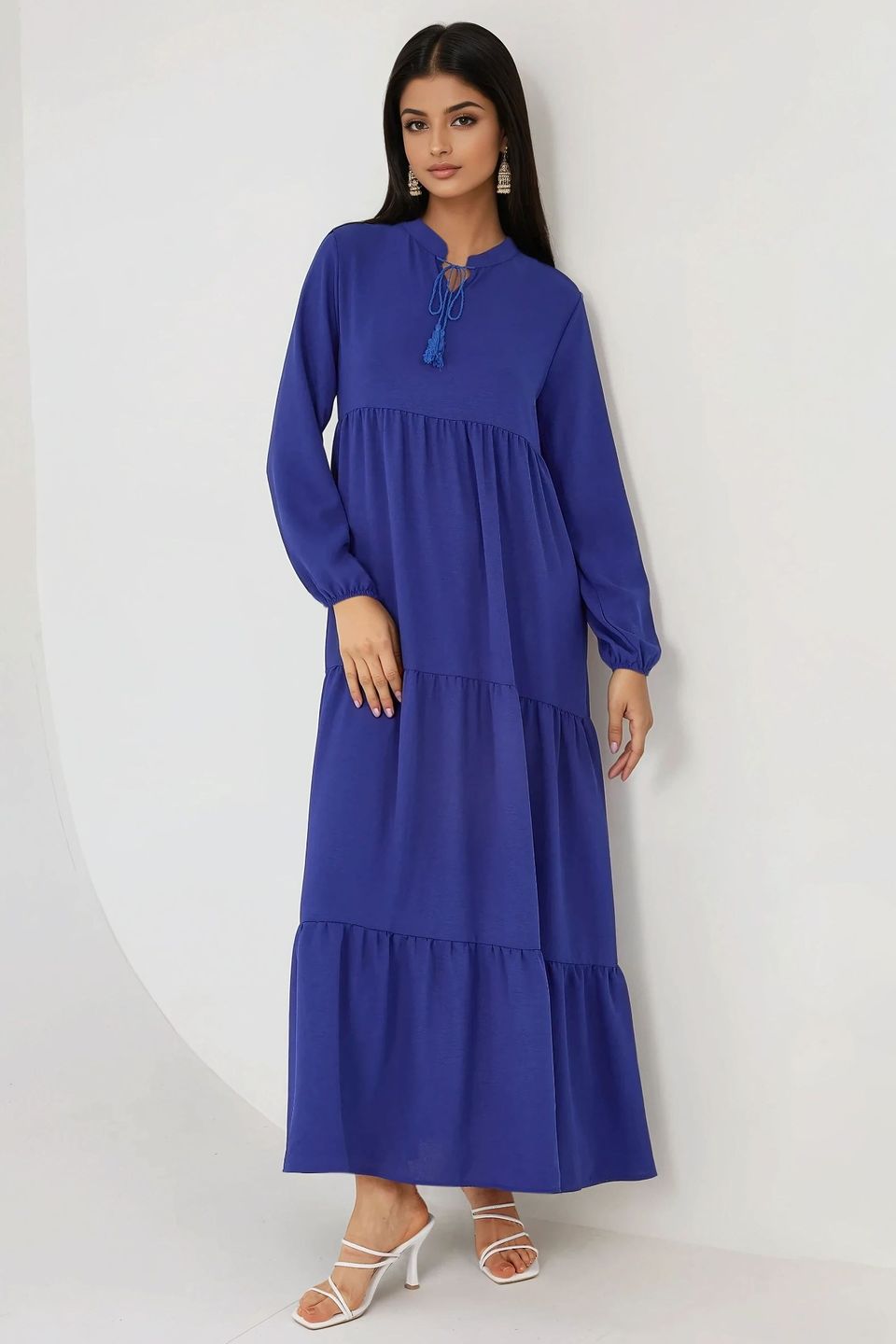 Textured Long Sleeve Crew Neck Maxi Dress