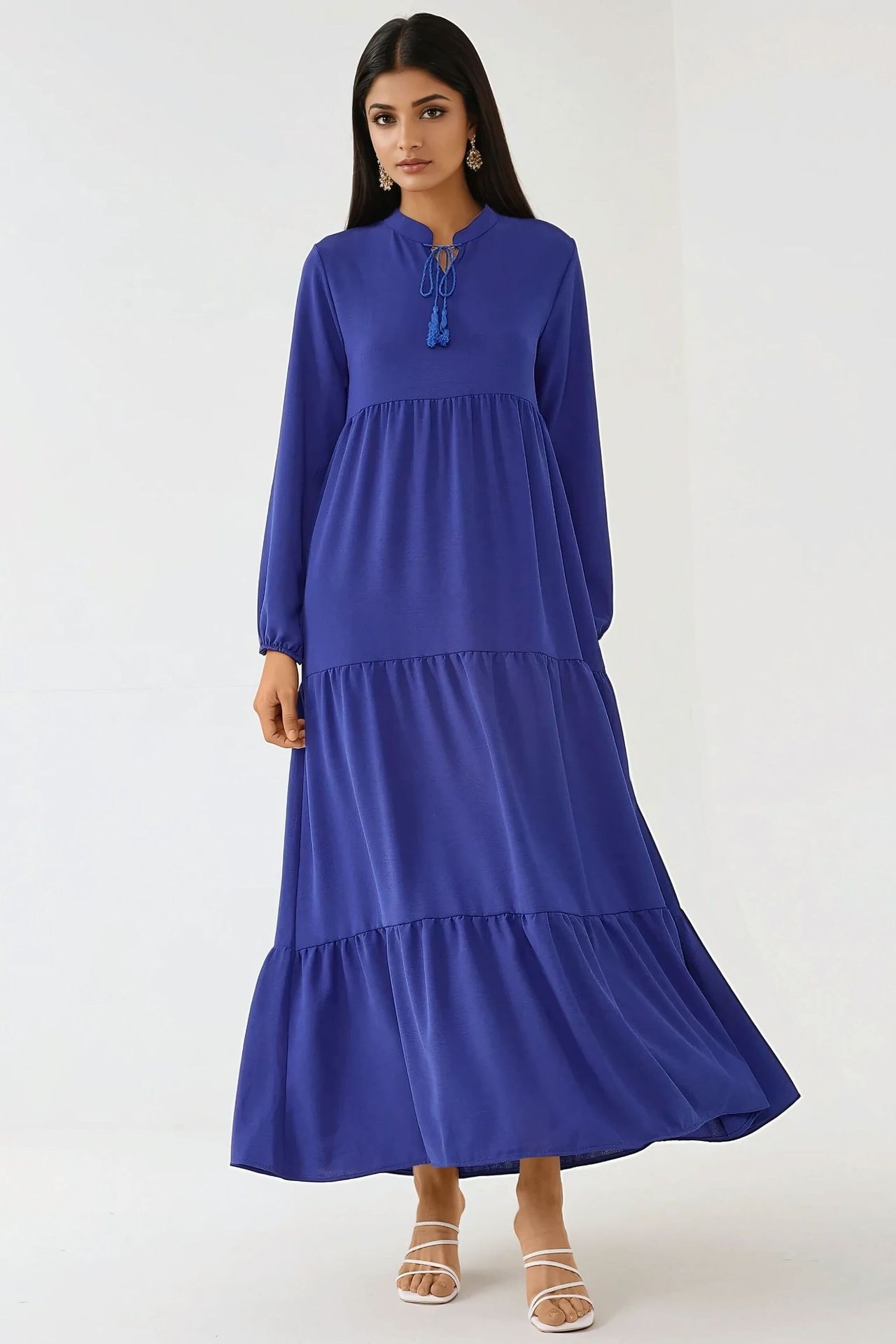 Textured Long Sleeve Crew Neck Maxi Dress