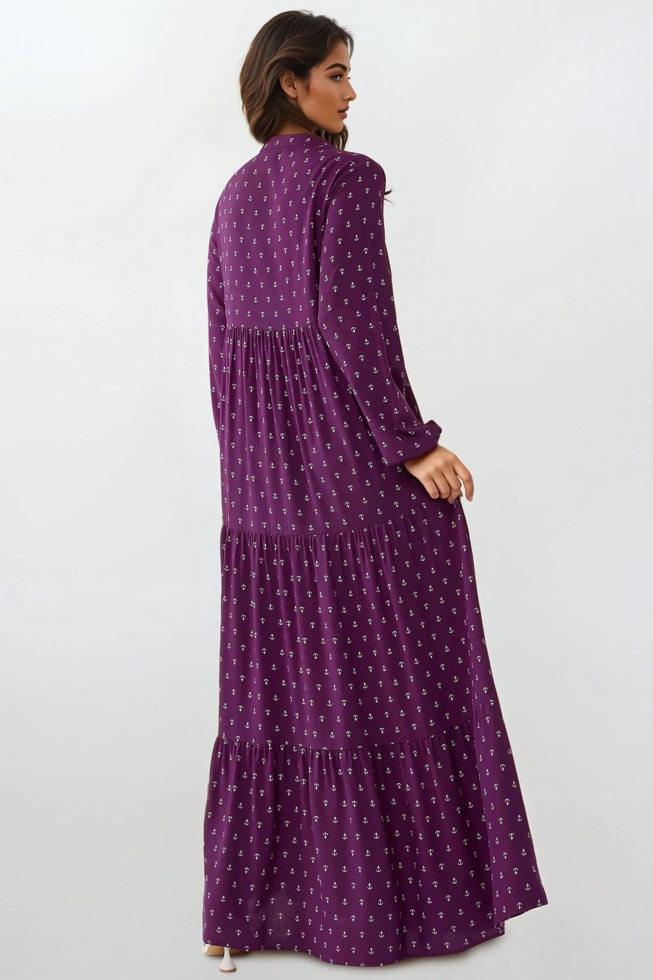 Printed Long Sleeve Viscose Maxi Dress 