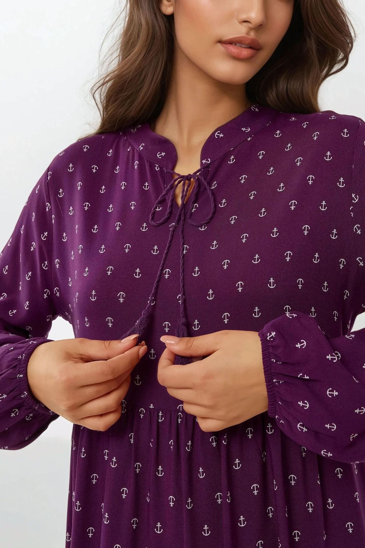 Printed Long Sleeve Viscose Maxi Dress 